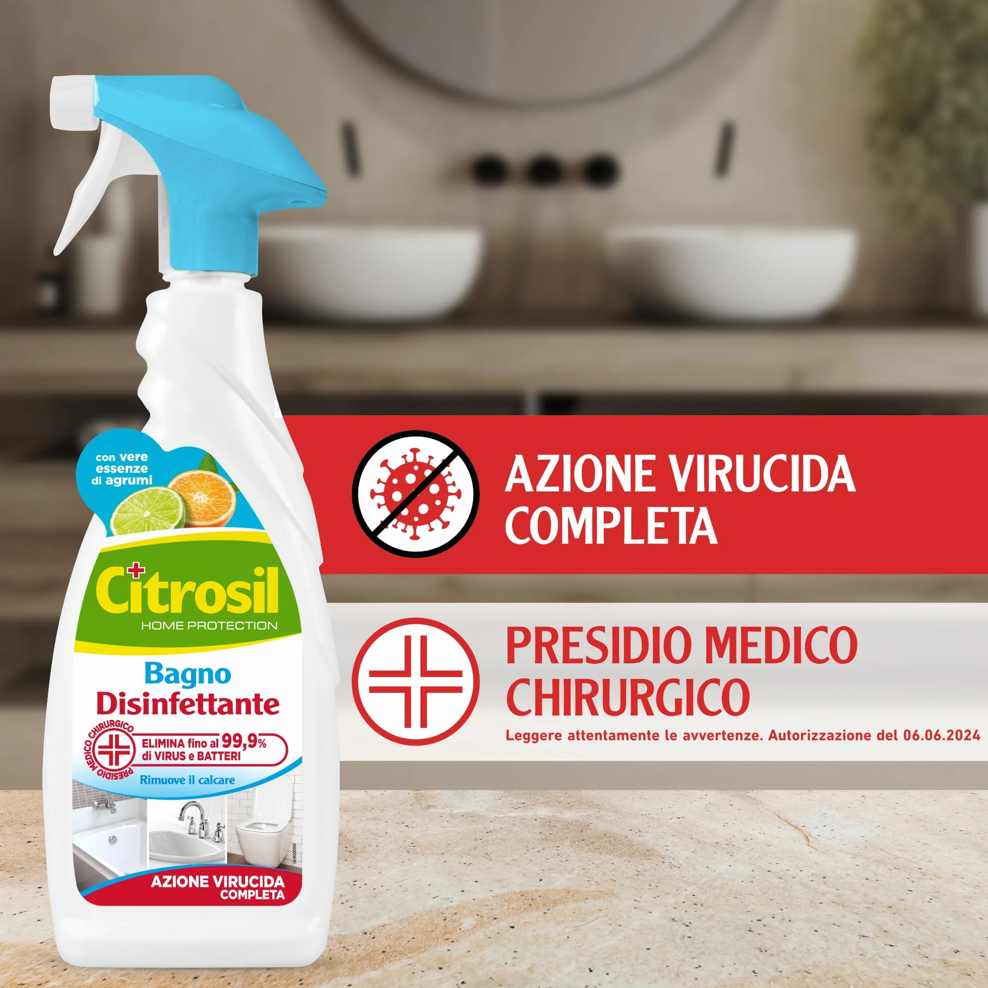 Citrosil Sgrassatore Bagno Disinfettante, Azione Virucida, 650 ml x 3 Confezioni