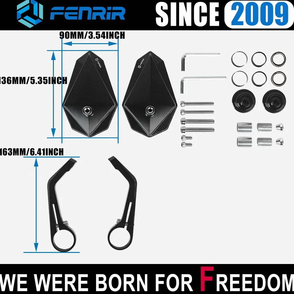 FENRIR E24 Omologato Nero Moto Retrovisore Punta Manubrio CNC per Forza Xmax Nmax MT03 MT07 MT09 MT10 Z125 Z400 Z650 Z900 CB650R CB500F CB125R GSXS750 SV650 Street Triple Scrambler Monster Scout