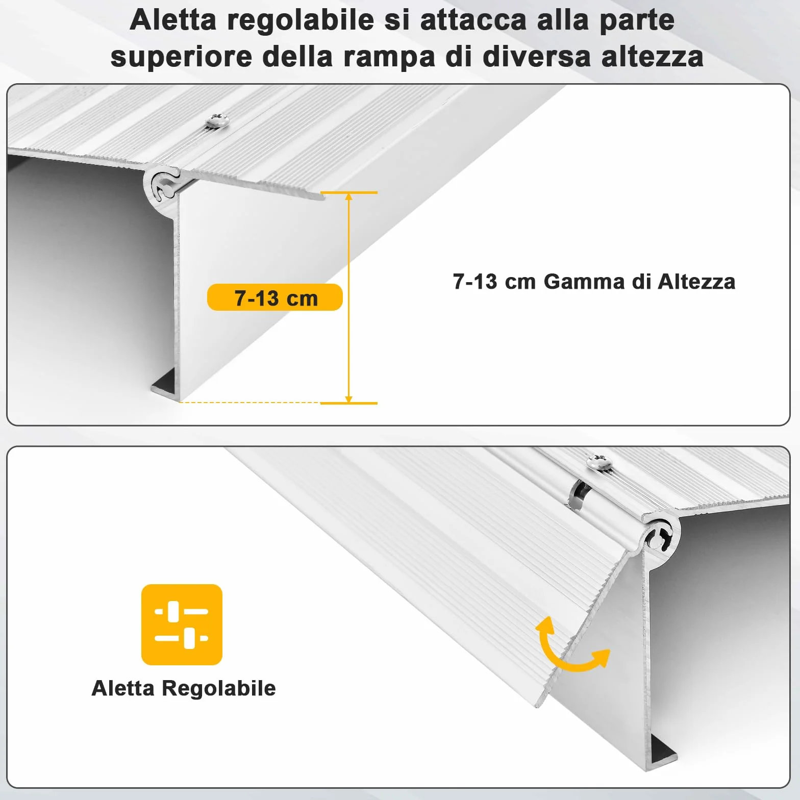 COSTWAY Rampa per Soglia Porta, Rampa d'Accesso in Alluminio con Altezza Regolabile, Superficie Antiscivolo, Portata 317 KG (13 cm)
