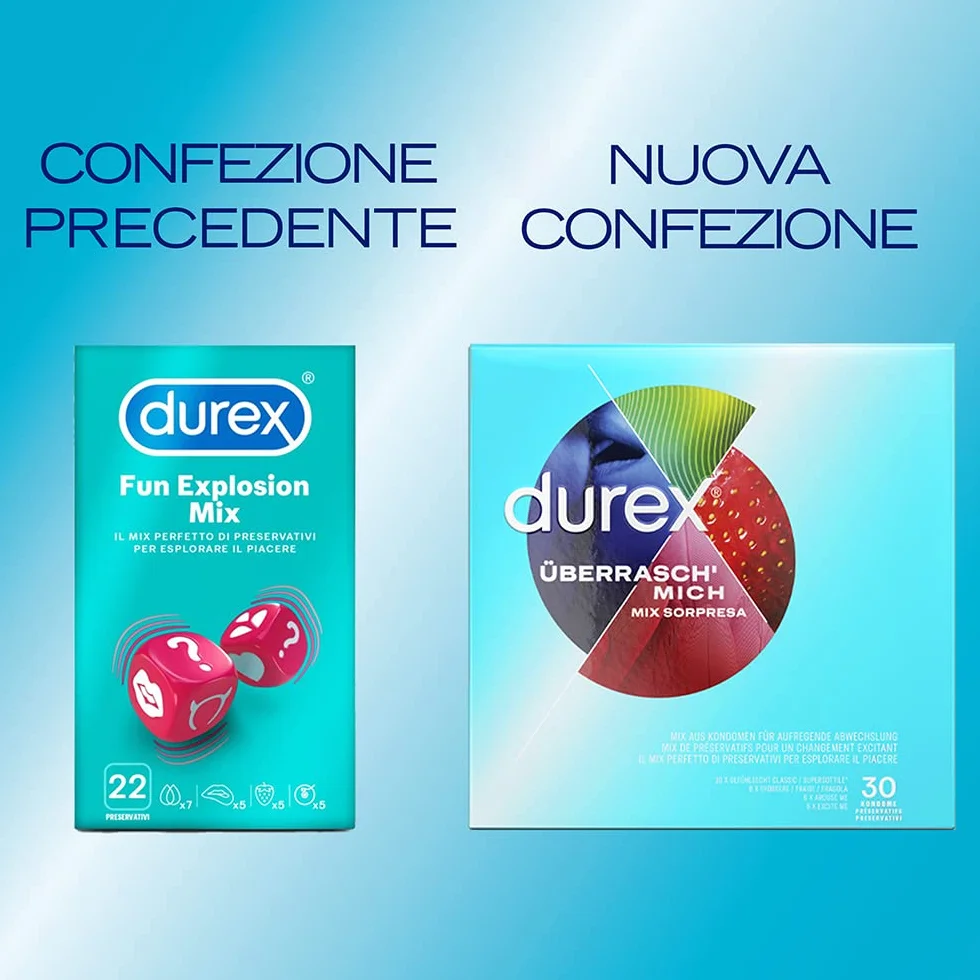 Durex Mix Sorpresa Preservativi Sottili con Rilevi e Nervature 30 Profilattici