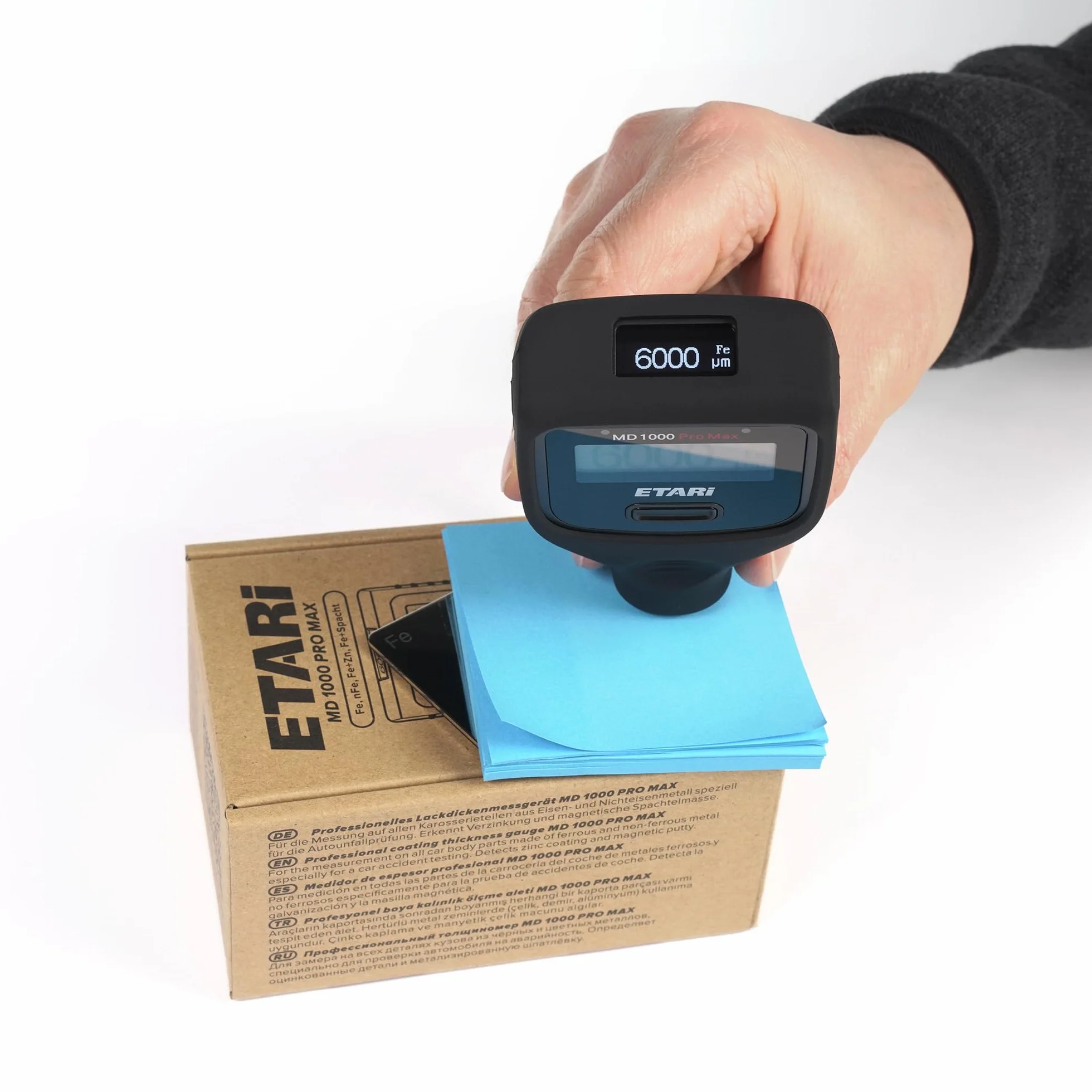 ETARI MD 1000 Pro Max (Ferr & Non-Ferr), misuratore di spessore della vernice professionale per misurare lo spessore della vernice in auto fino a 6000 μm, + 3 colori di illuminazione dello schermo, +