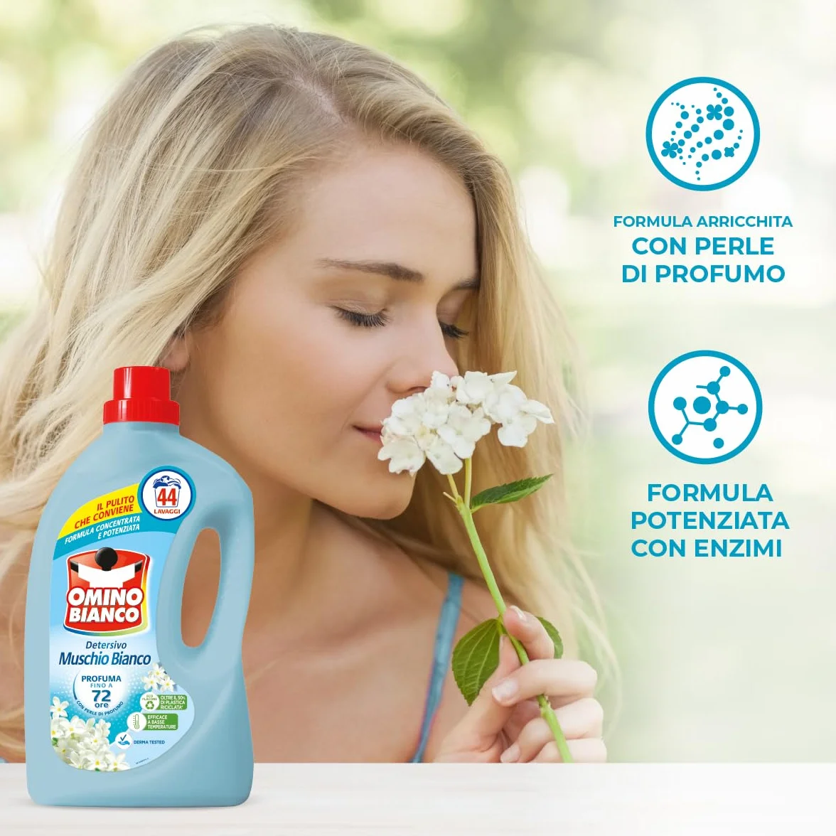 Omino Bianco Detersivo Lavatrice Liquido 132 Lavaggi 1760 ml x 3 Confezioni Fresco Profumo Muschio Bianco
