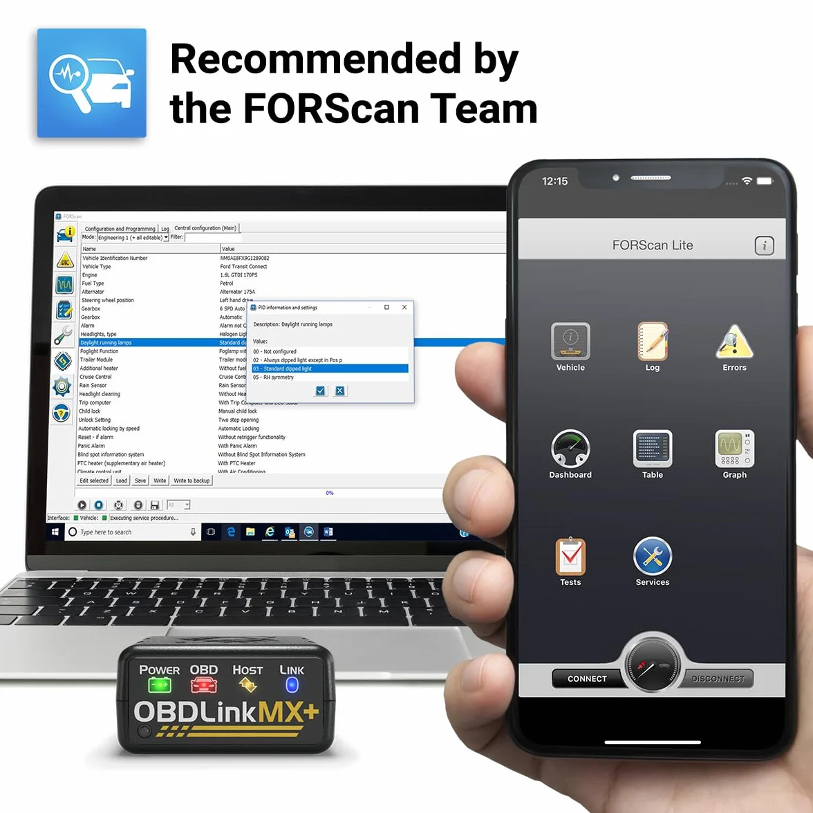 OBDLink MX+ OBD2 Bluetooth Scanner kompatybilny z iPhone Android Windows