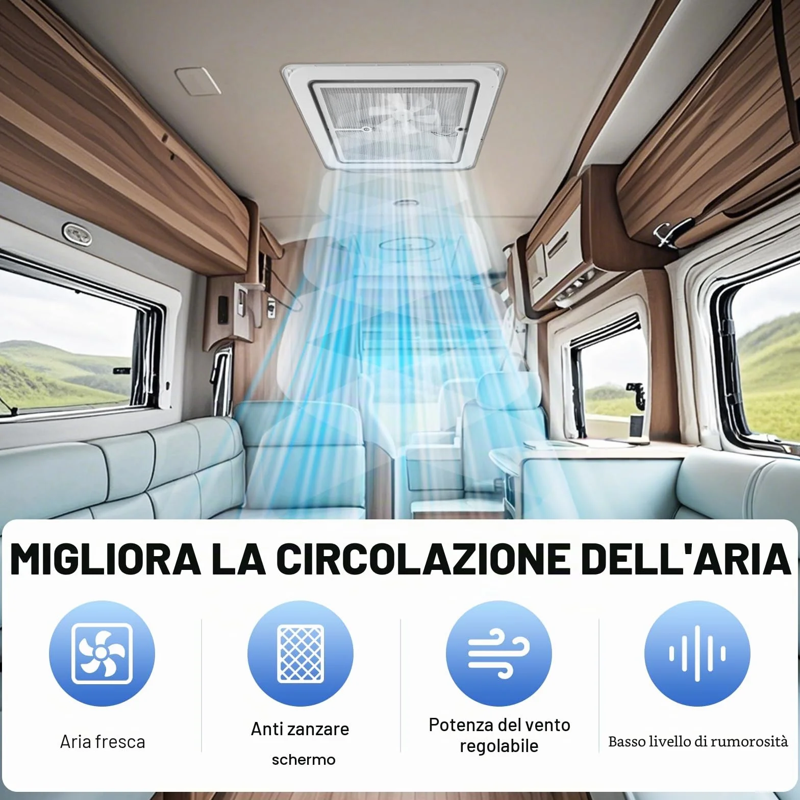 YUCHENGTECH Ventilatore da Tetto per Roulotte 14" Ventilatore per Camper 12V Ventilazione da Tetto con Telecomando, Basso Rumore, Impermeabile per Camper, Roulotte, Rimorchi