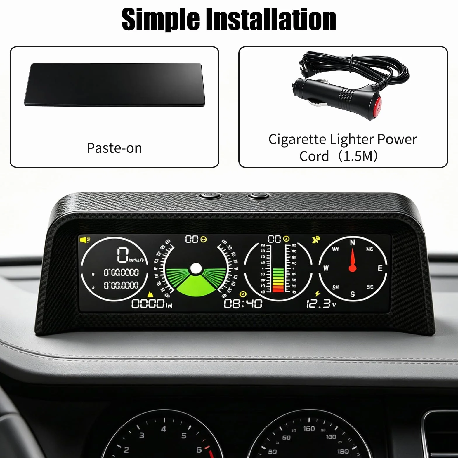 Inclinometro 4x4, Inclinometro Digitale Fuoristrada, Tachimetro Universale per Auto, Head Up Display Auto GPS HUD Con Bussola, Spina accendisigari