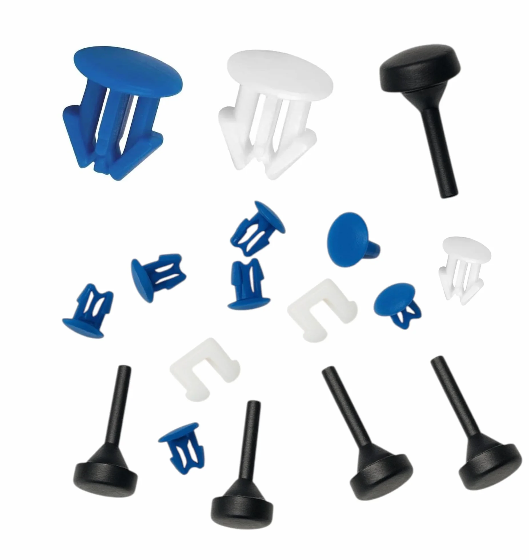 Kit 8 Bottoni Targa Auto GAMBC® 7 Blu + 1 Bianco + 4 Funghetti Antivibrazione + 2 Fermi Centrali - Clip - Bottoni Ferma Targa - Tappi per Ripristino Targhe Auto - Materiale ABS - UNIVERSALE per targhe