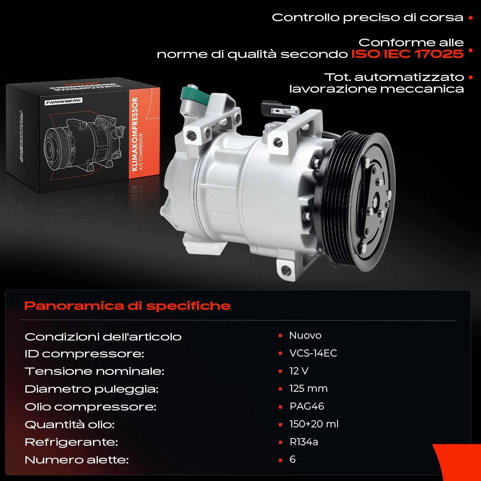 Frankberg Compressore aria condizionata frizione Diesel Compatibile Micra V K14 Clio IV BH Grandtour KH 8FK351115071 olio preconfezionato