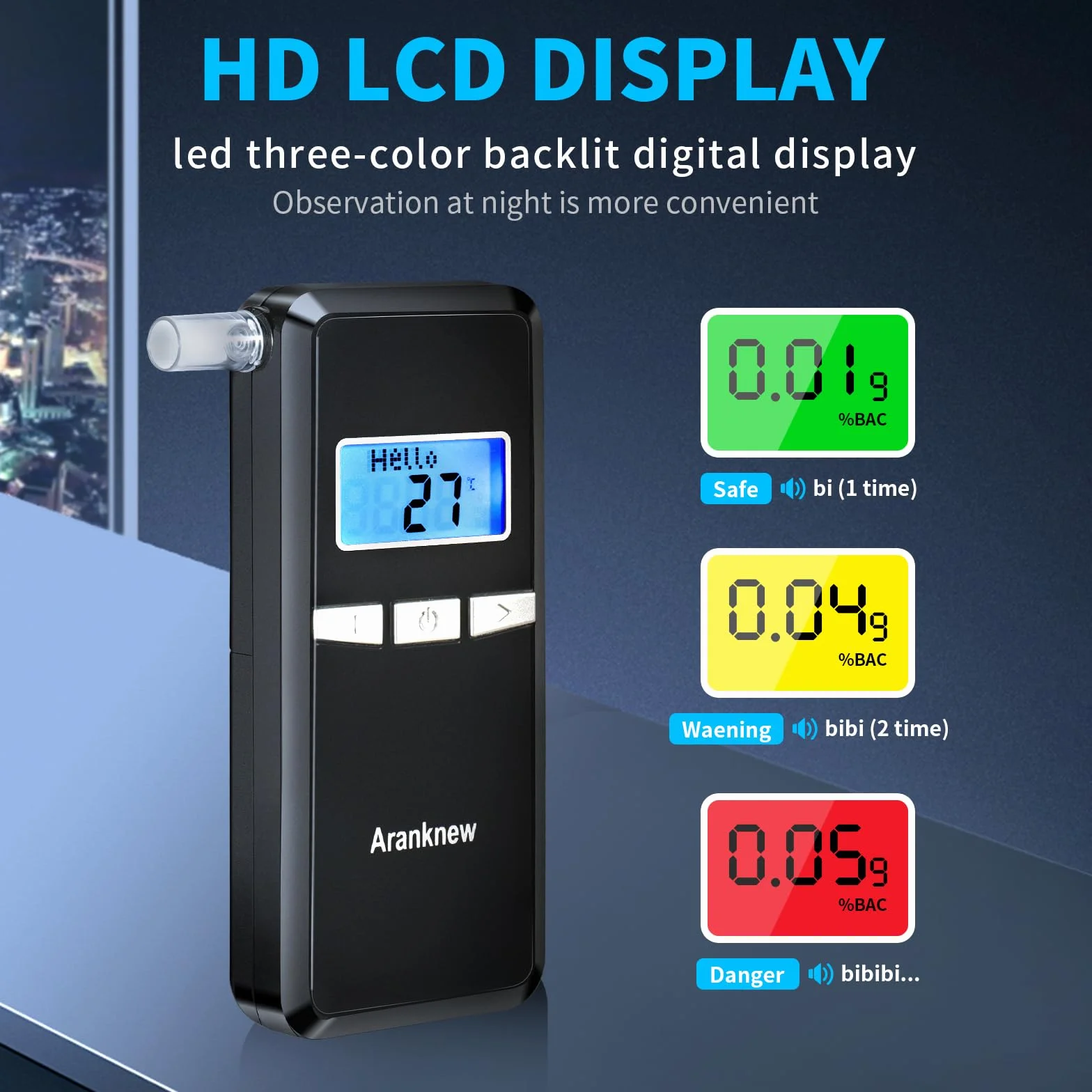 Etilometro Portatile Certificato, Alcol Tester Portatile con Display LCD Blu Digitale per Uso Personale e Professionale con 20 Bocchini, Misurazione Rapida a Semiconduttore