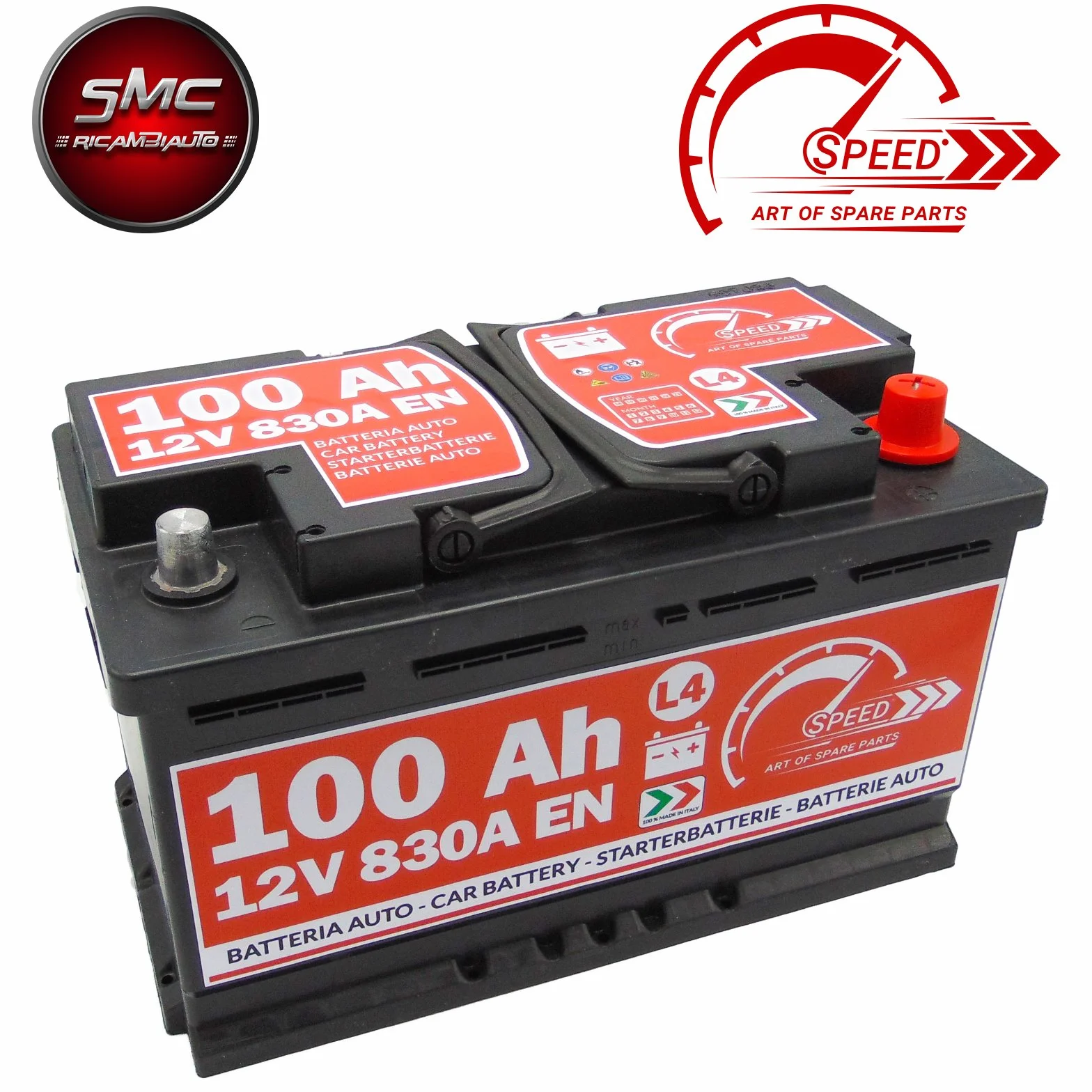 BATTERIA AVVIAMENTO AUTO ORIGINALE SPEED L4 100AH 12V 830A CON POLO POSITIVO A DESTRA