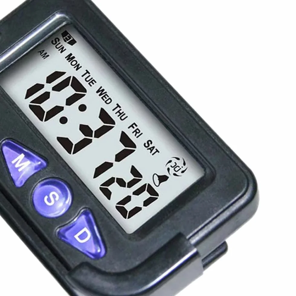 Baceyong Orologio Digitale LCD, Mini Orologio da Auto ABS, Cronografo da Tavolo, Orologio Elettronico da Auto per Veicolo, Casa, Ufficio, Viaggio con Cuscinetto Adesivo - Nero