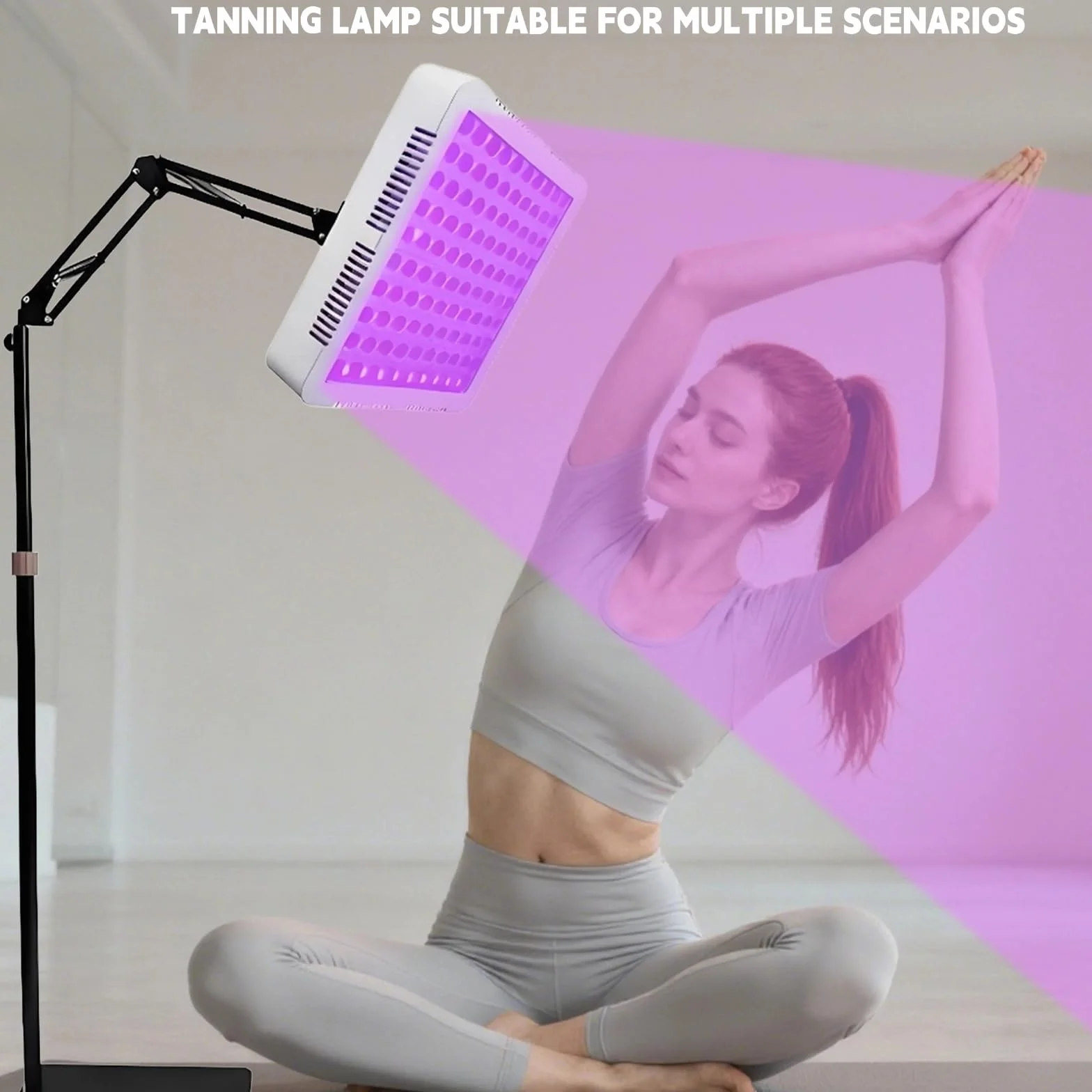 Lampada abbronzante 100 LED 395 nm luce viola testa rotante 360° supporto angolare regolabile timer occhiali