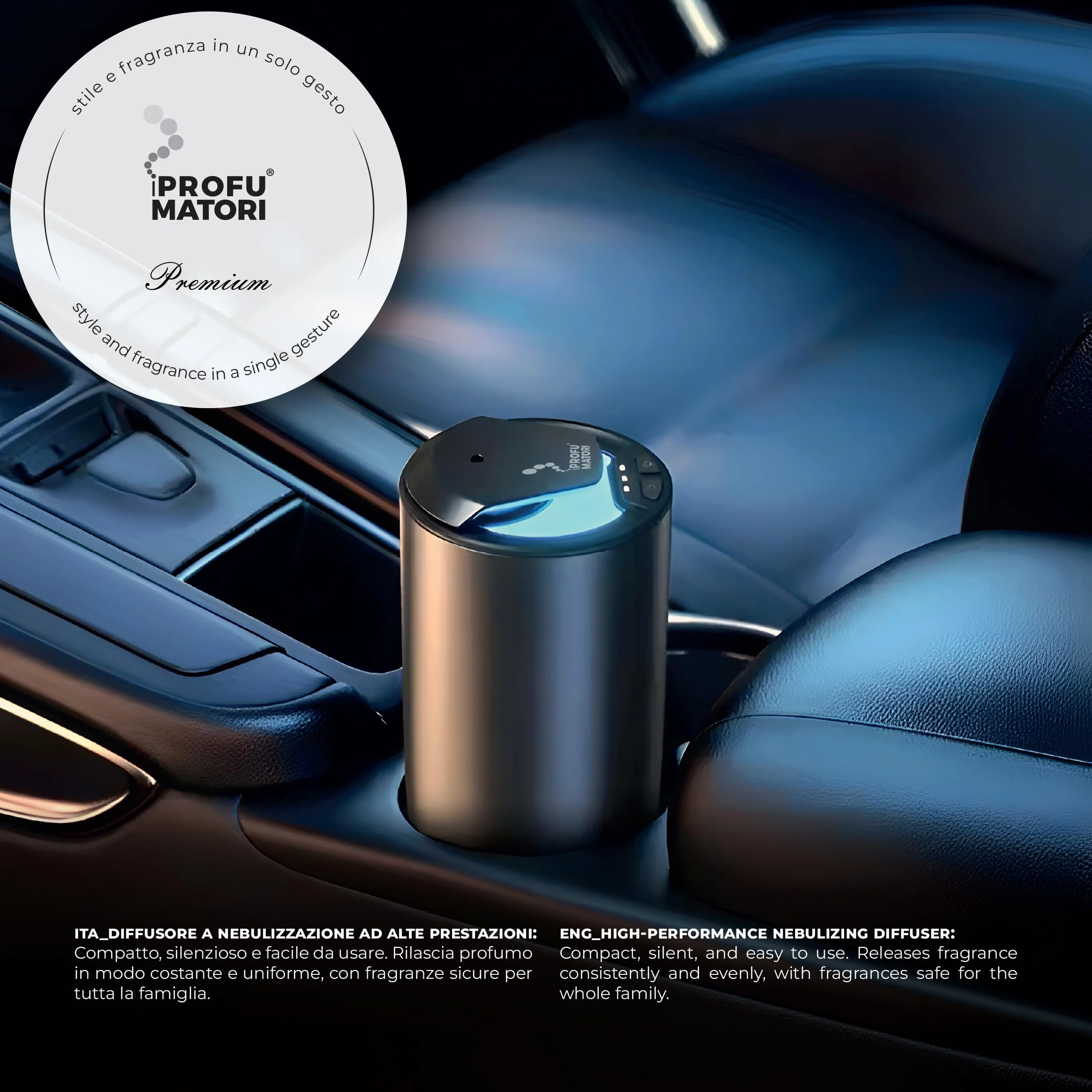 Diffusore Elettrico Auto EVO/CD30 Oud Omar 3 Livelli Intensità LED Ricarica USB 15ml Titanio
