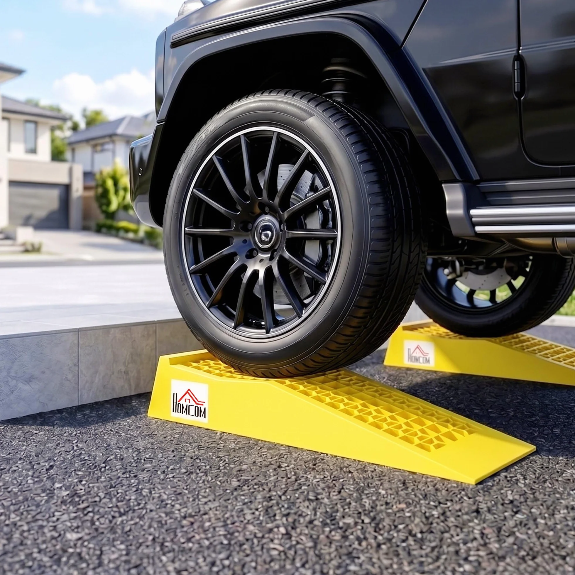 HOMCOM Set di 2 Rampe di Carico in Plastica per Auto con Capacità 3 Tonnellate per Pezzo, Pedane Antiscivolo per Manutenzione Macchine, Camper e Furgoni, 70x19.5x7.8 cm, Giallo