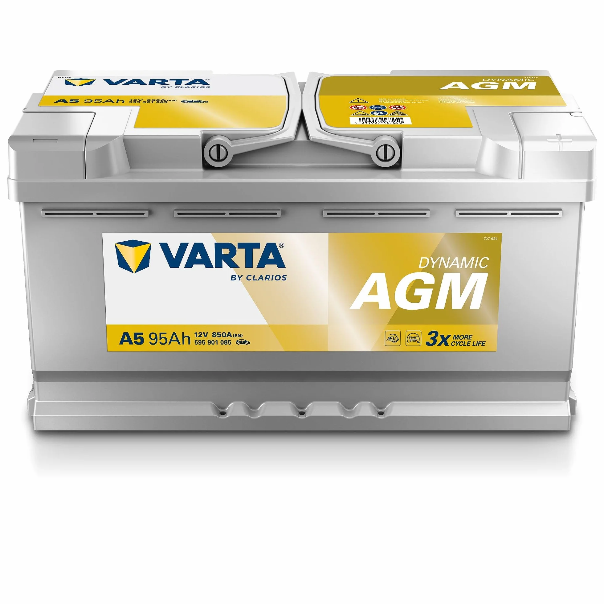 VARTA Automotive DYNAMIC AGM (A5) 12V 95Ah 850A - Batteria auto al piombo-acido per sistemi start-stop e xEV - Batteria di avviamento per fabbisogno energetico più elevato - senza manutenzione