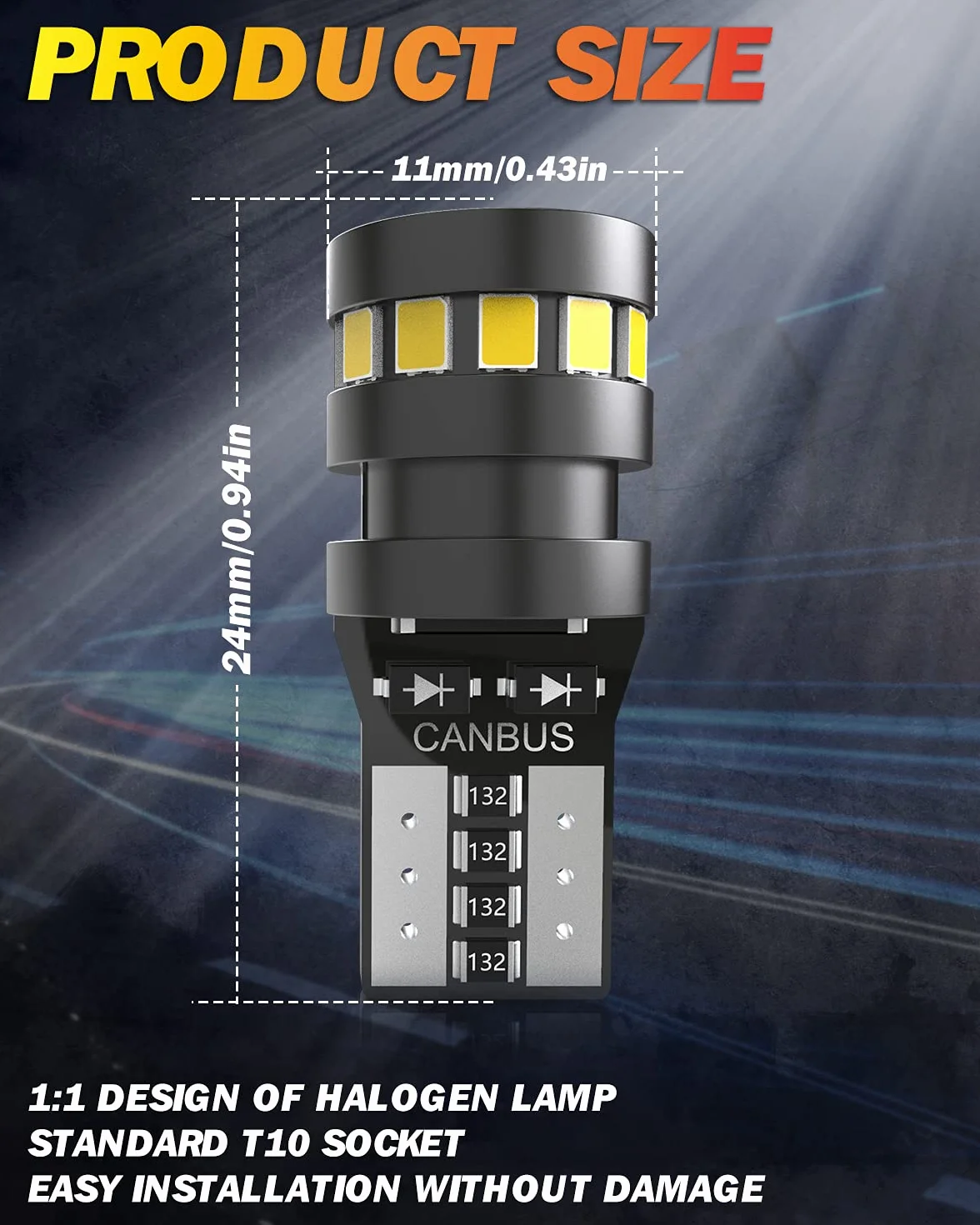 OUSHI W5W T10 LED Canbus 194 168 2825 501 12V 6500K Xenon Bianca Confezione Da 4