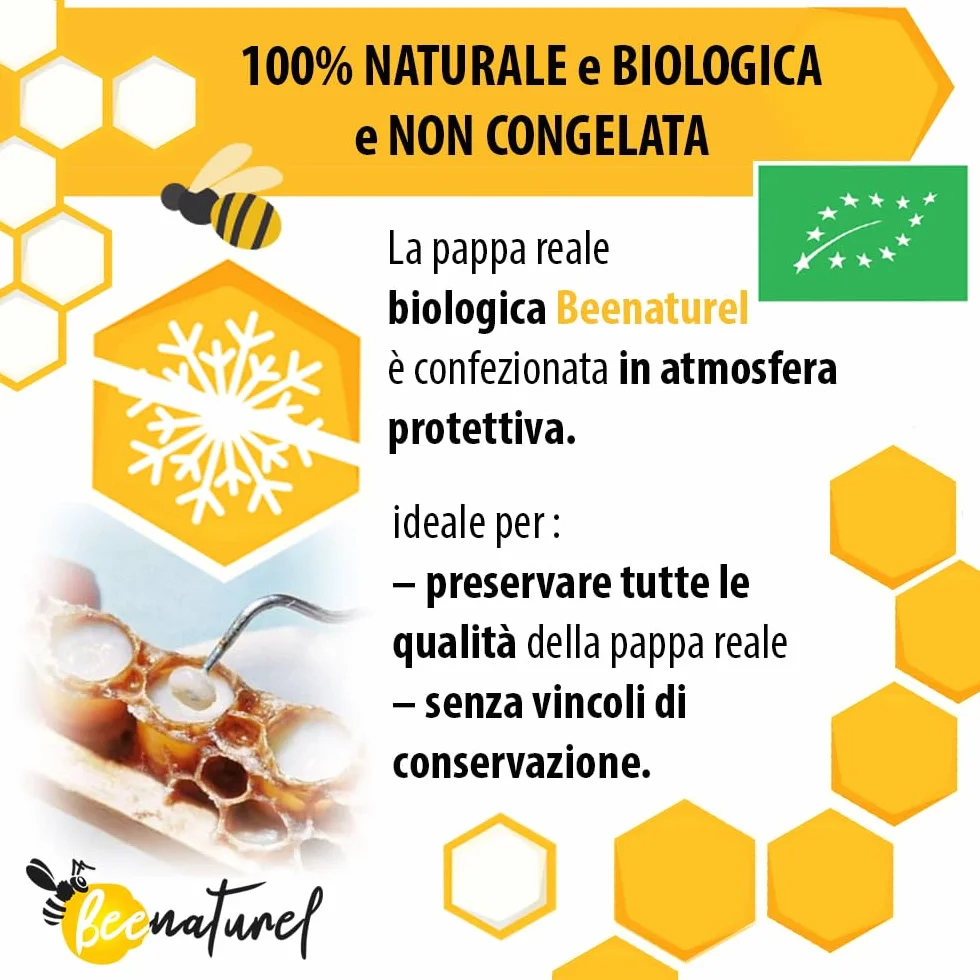 Pappa reale biologica e fresca 120g 100% naturale 120 baccelli da 1 grammo