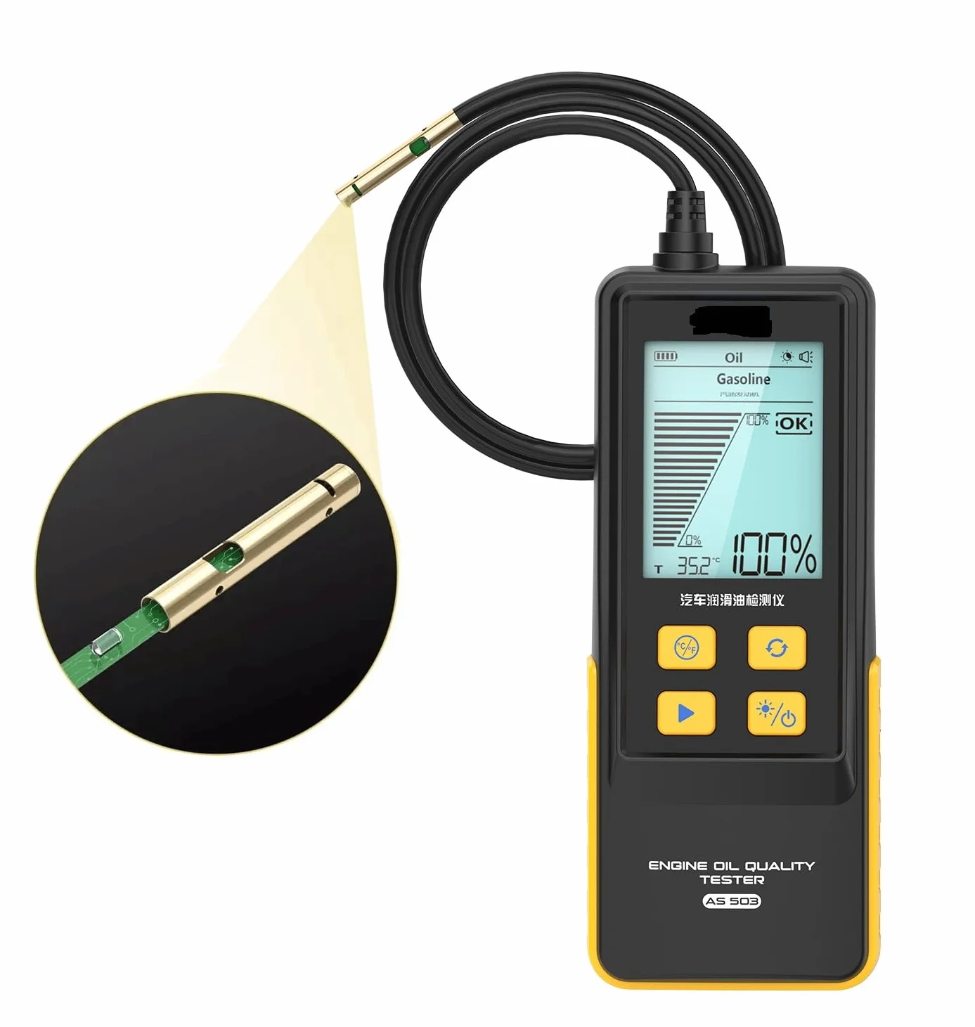 Tester di qualità dell'olio Motore AS503 Tester dell'olio Motore con Schermo da 2,8", sonda di rilevamento ad Alta precisione, Display della Temperatura dell'olio di Trasmissione per Benzina e Diesel