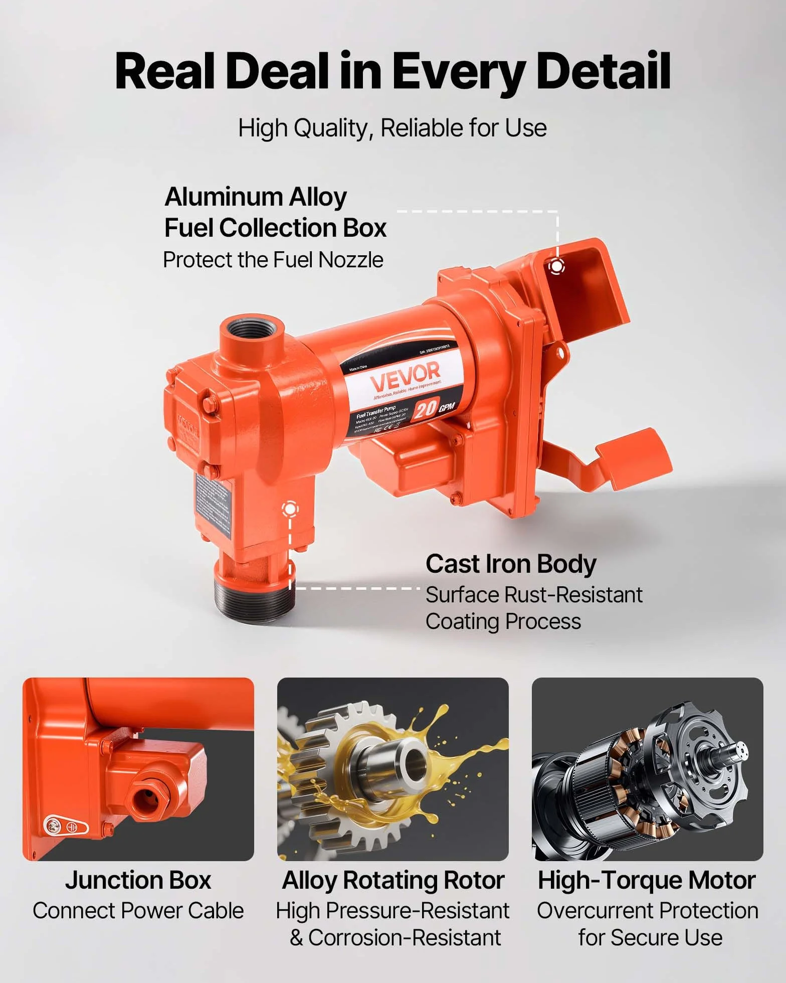 VEVOR Pompa di Trasferimento Carburante 12V CC 20 GPM 1/4 CV per Diesel Benzina Cherosene
