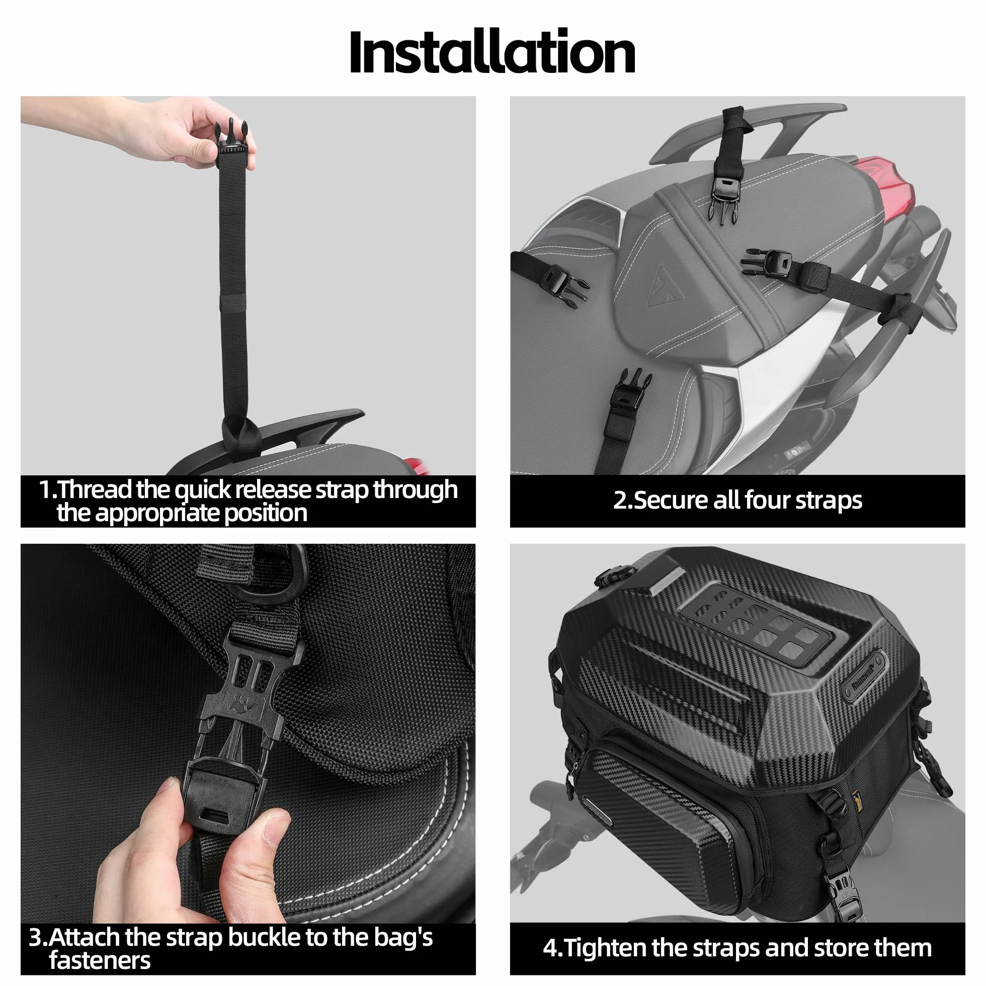 Rhinowalk - Borsa da moto per sella posteriore, borsa da viaggio espandibile per casco da moto, 23L-35L, impermeabile per ogni tempo/bagagliaio/portapacchi con cinghie per sissy bar - Nero opaco