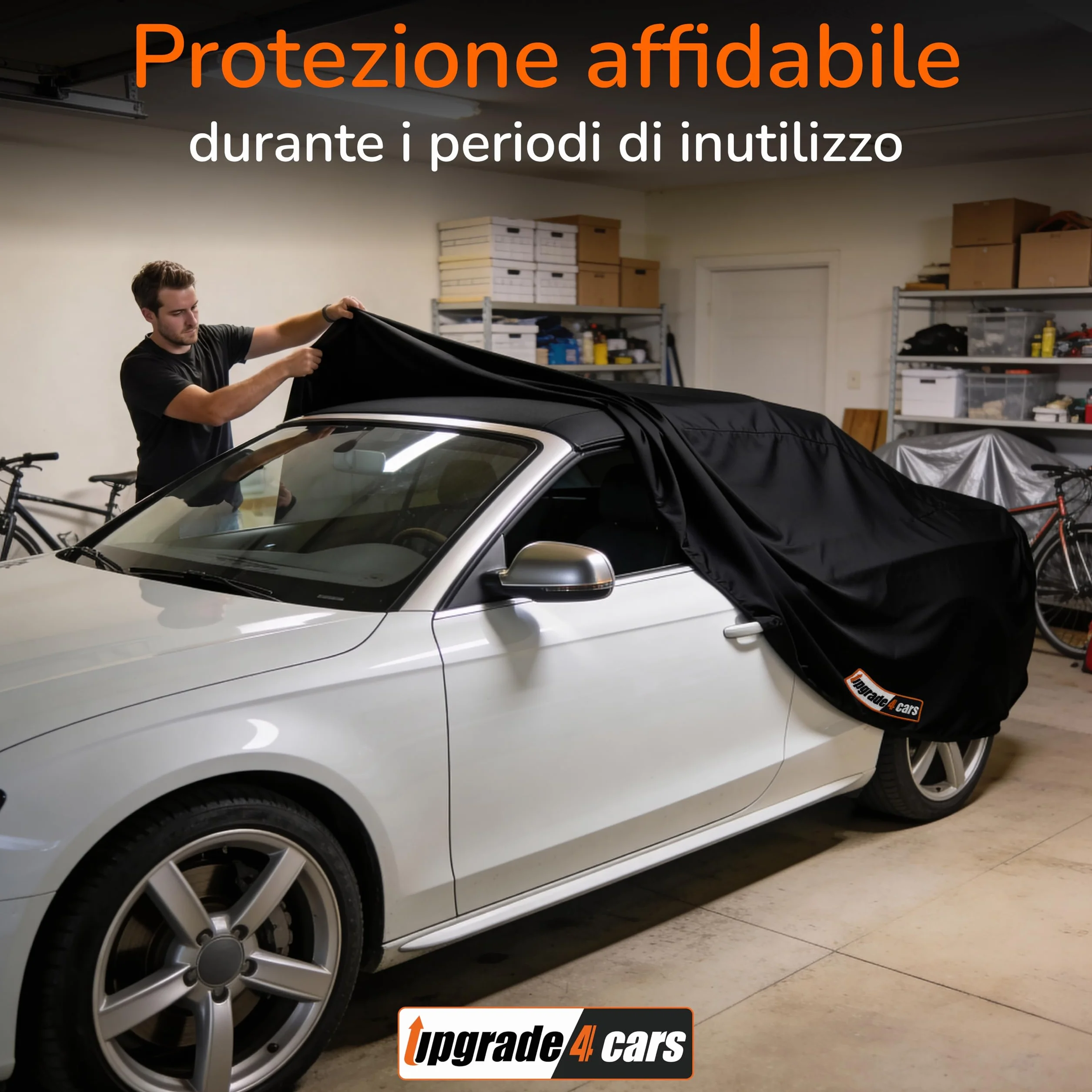 Upgrade4cars Telo Copriauto da Interno Elastico | Copertura Elasticizzato in Tessuto Nero | Dimensione SUV - M (450-480 cm)