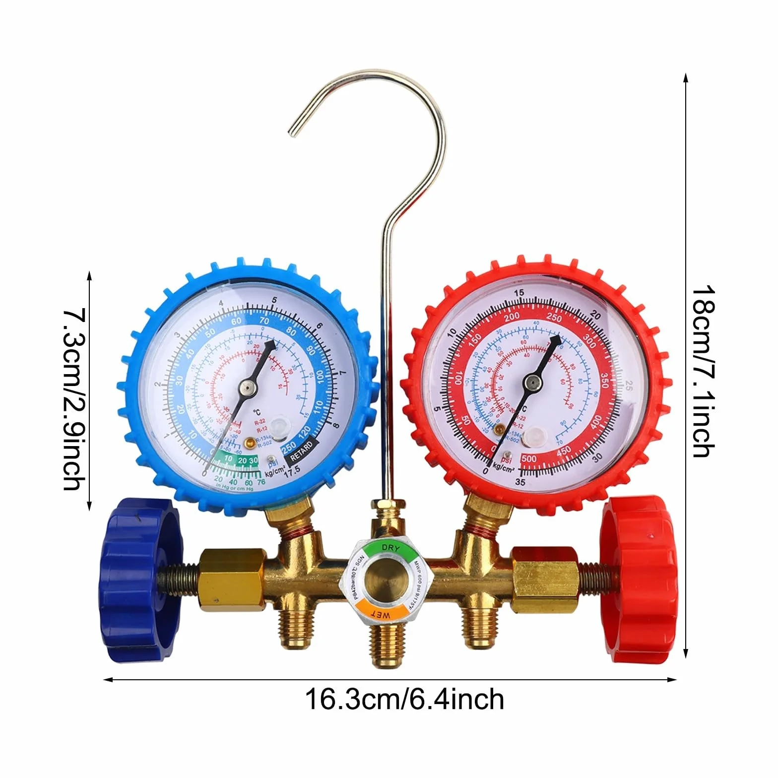 Kit di misurazione per collettore diagnostico, a 3 vie, per aria condizionata, fluoro, per R134, R12, R22, R404