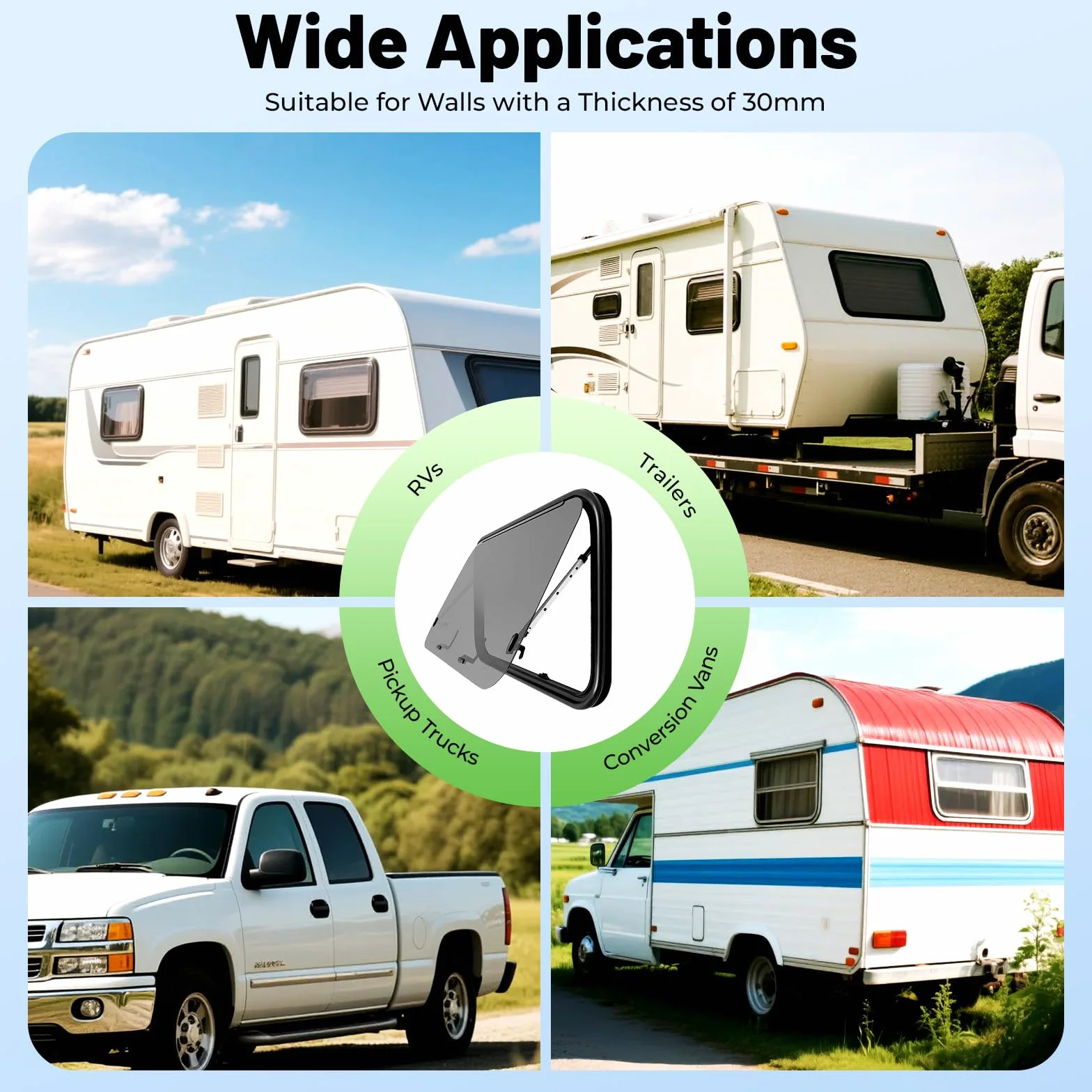 Finestra di visualizzazione 900 x 550 mm per camper con persiana, finestra per camper con rete anti-zanzara, finestra laterale per camper, finestra esterna a spinta per camper