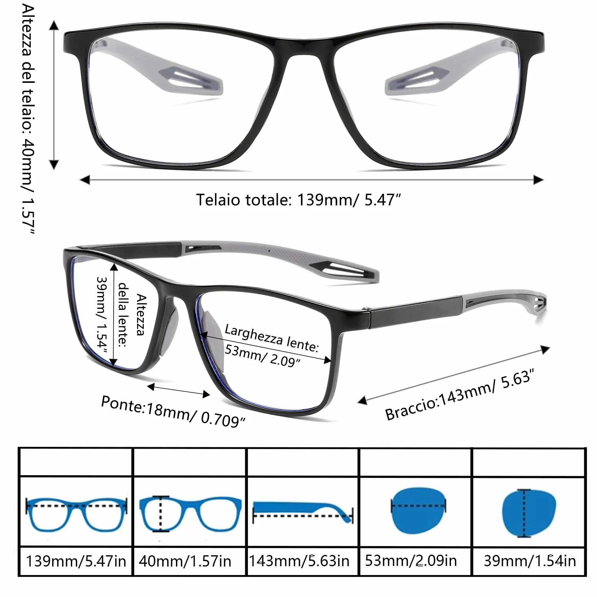 Occhiali da lettura uomo 3 paia blocco luce blu stile sportivo flessibili