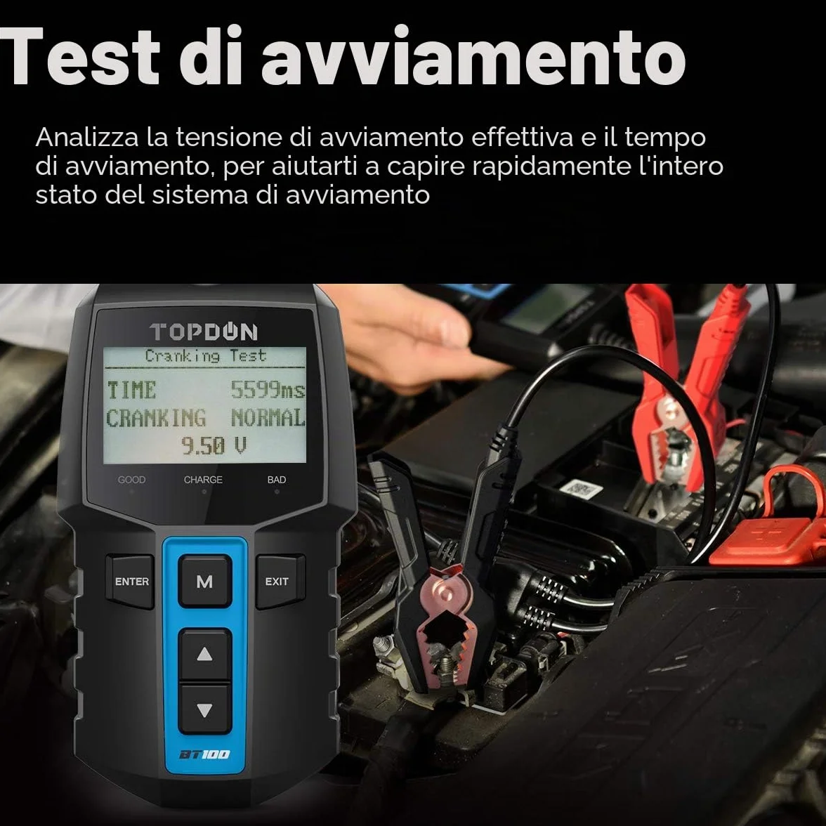 TOPDON BT100 Tester Batteria Auto, 12V 100-2000 CCA Analizzatore Digitale
