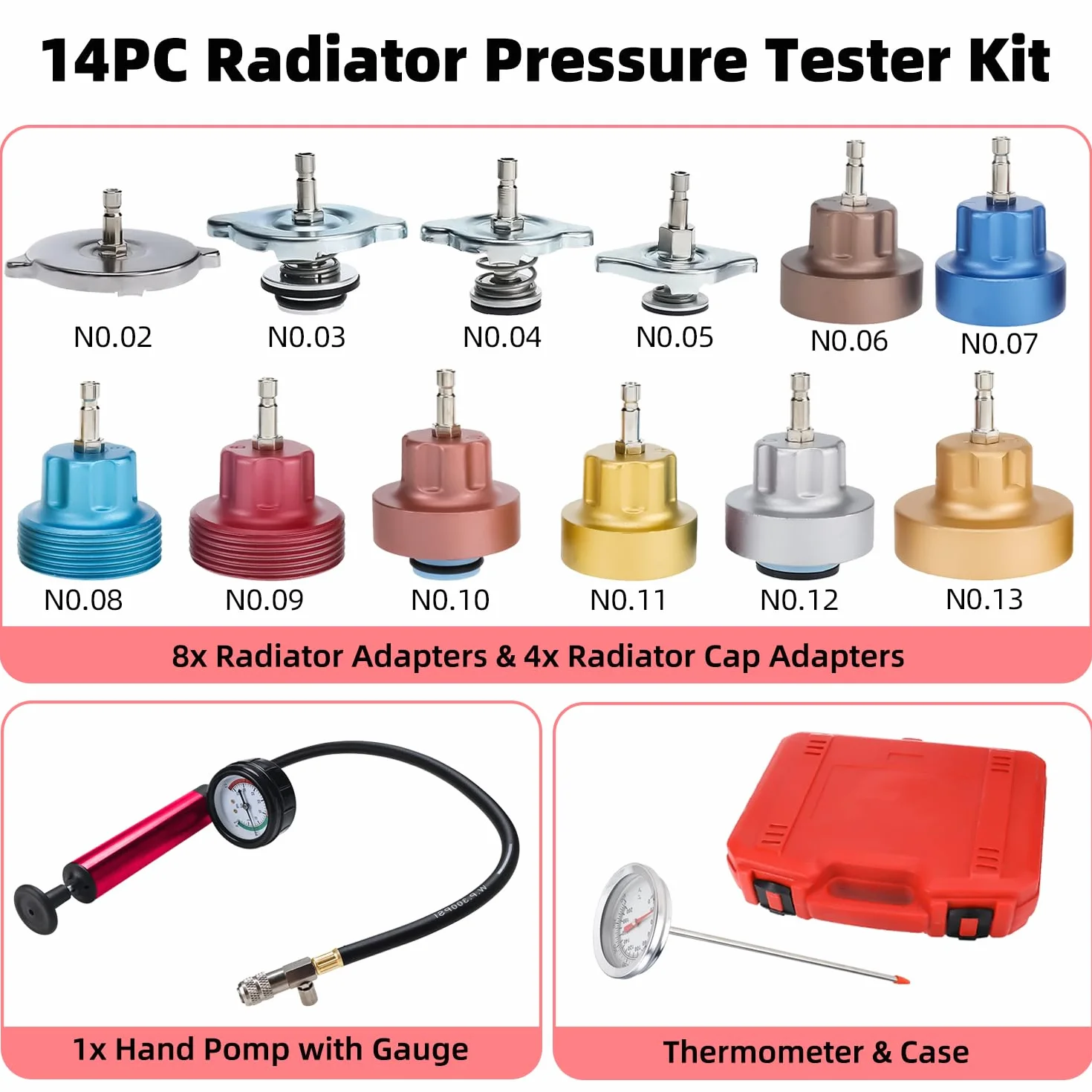 FreeTec Tester Pressione Radiatore Universale, Impianto Raffreddamento Test Perdite Refrigerante