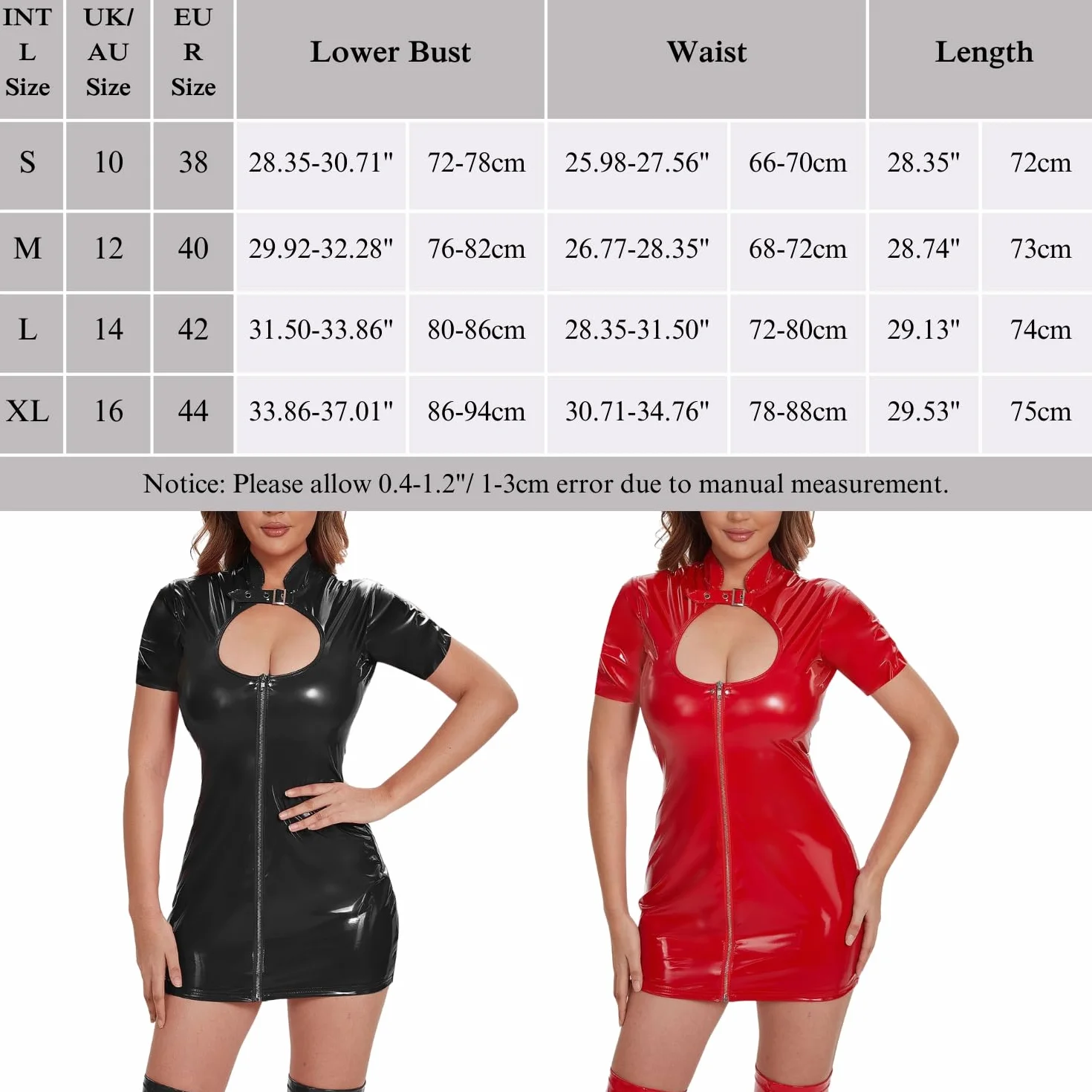 Abito Cerniera in Pelle Sexy Donna Mini Vestito Aderente Latex Wetlook Lingerie Clubwear Corto Pelle Verniciata