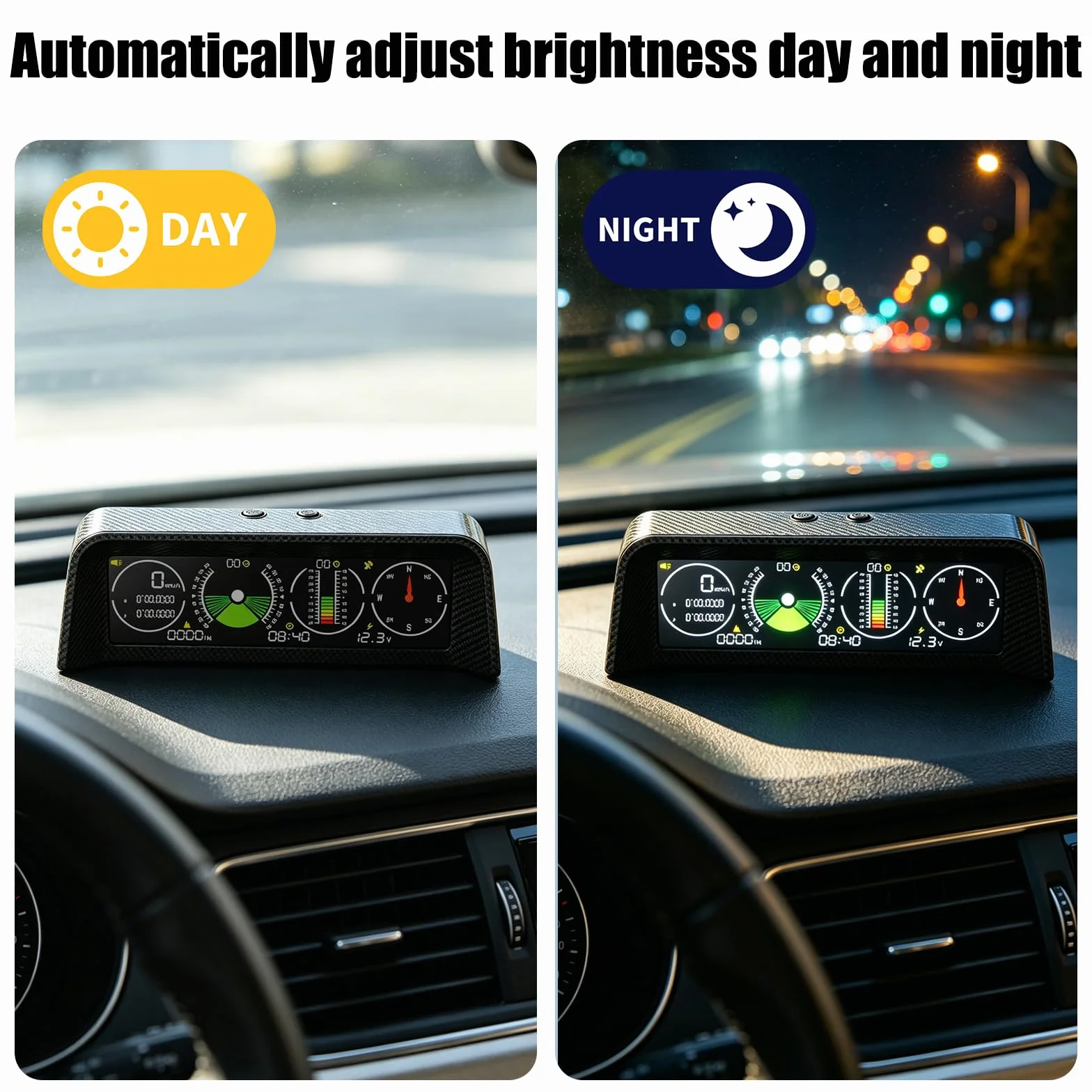 Inclinometro 4x4, Inclinometro Digitale Fuoristrada, Tachimetro Universale per Auto, Head Up Display Auto GPS HUD Con Bussola, Spina accendisigari