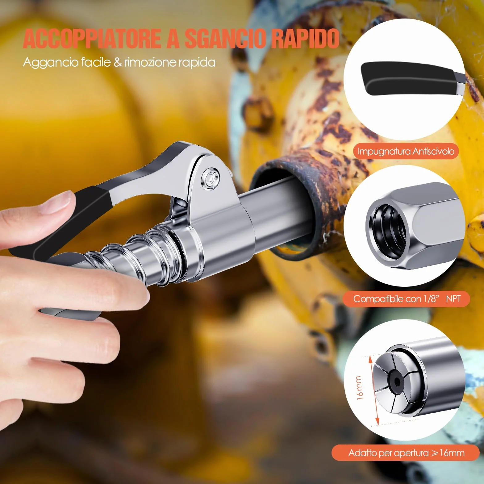 TRILINK Kit Testina Ingrassatore Professionale 8PCS Accessori con Accoppiatore Rapido, Adattatore 90°, Tubo Flessibile 30 cm