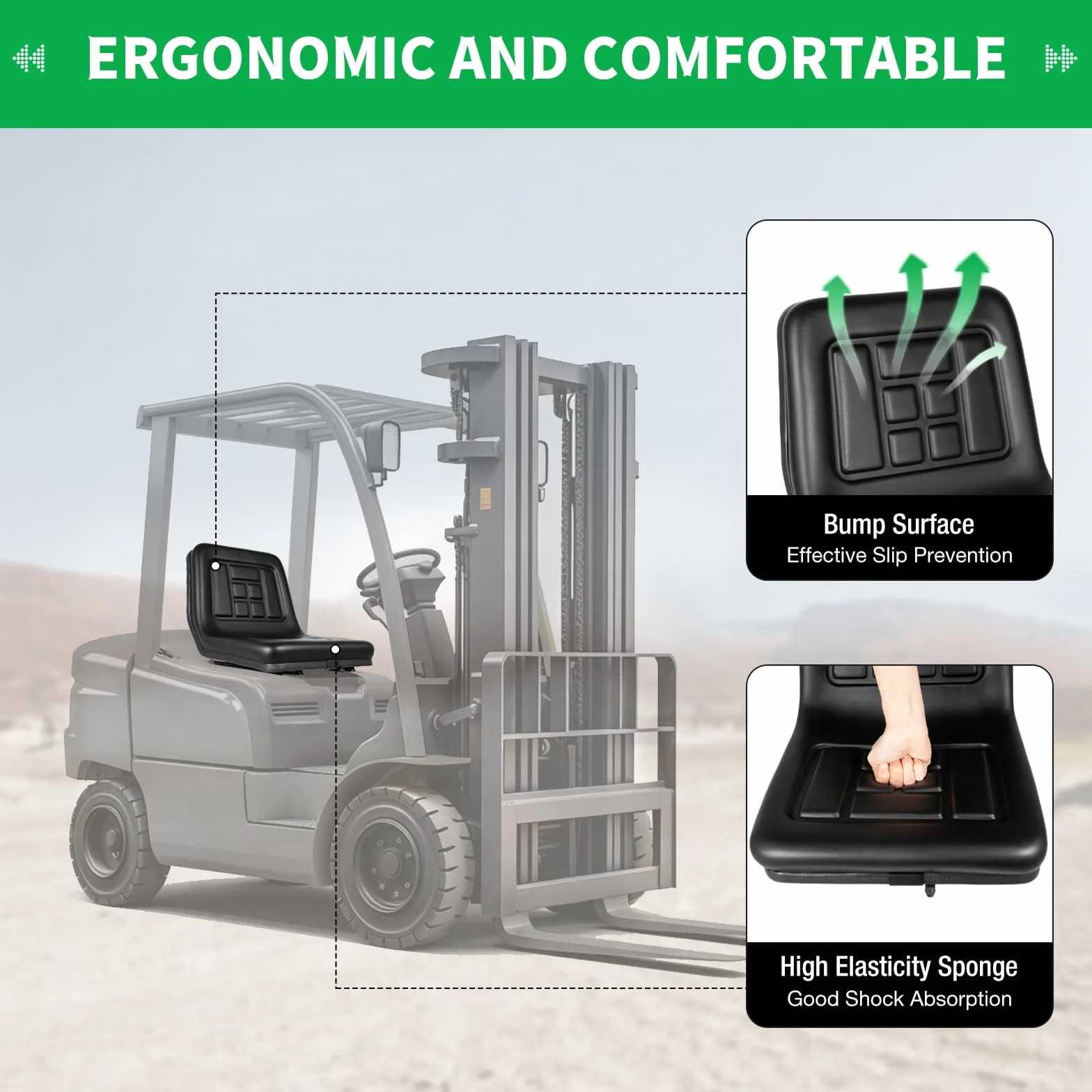 Sedile per trattore universale nero, sedile per trattore, sedile per carrello elevatore, sedile per conducente, sedile per miniescavatore con foro di drenaggio