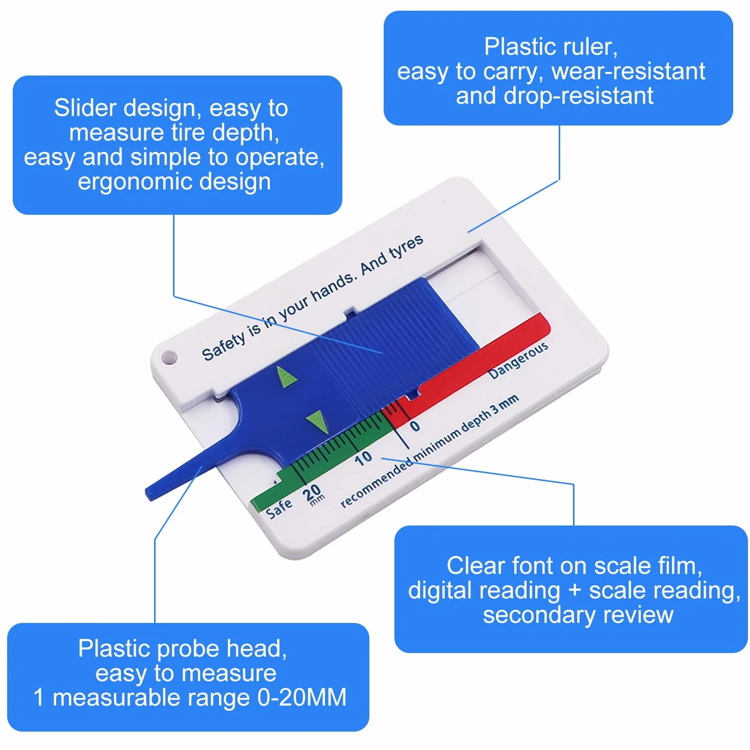Spessimetro Per Pneumatici 4 Pz, Misuratore Battistrada Digitale 0-20mm, Strumento Misurazione Profondità