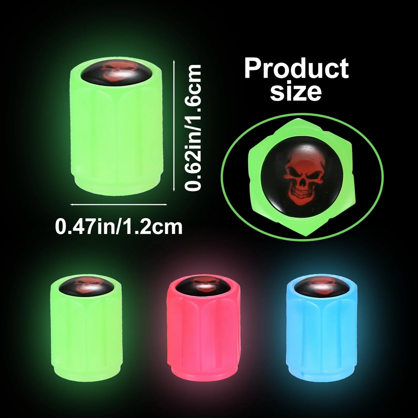 Cappucci Valvole Luminosi Auto 12 Pezzi Tappi Valvola Fluorescenti Universali Teschio per Auto Moto Bici