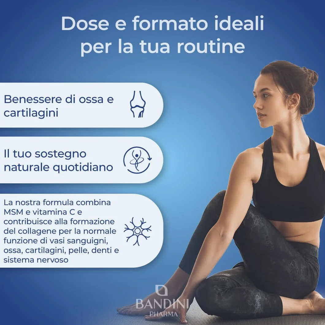 Bandini MSM 2000 mg Metilsulfonilmetano Compresse + Vitamina C Integratore Capelli Pelle Articolazioni Unghie Antinfiammatorio Muscolare Zolfo Vegan