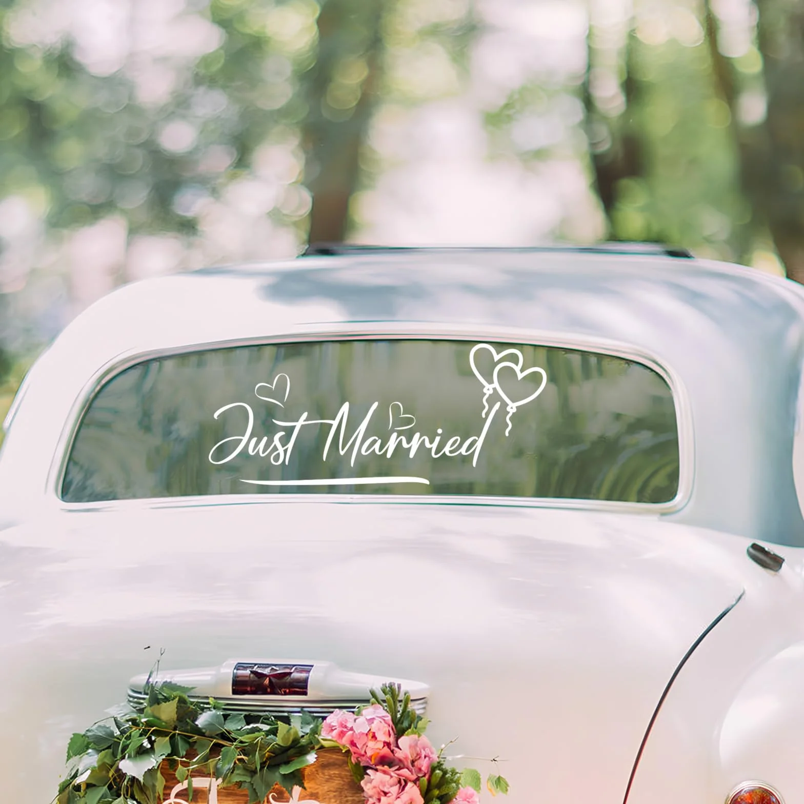 Just Married Adesivo decorativo per auto nuziale,appena sposati adesivo per paraurti matrimonio,Car Decal Wall Sticker,decorazione autoadesiva dell'automobile vinile della decalcomania,palloncino