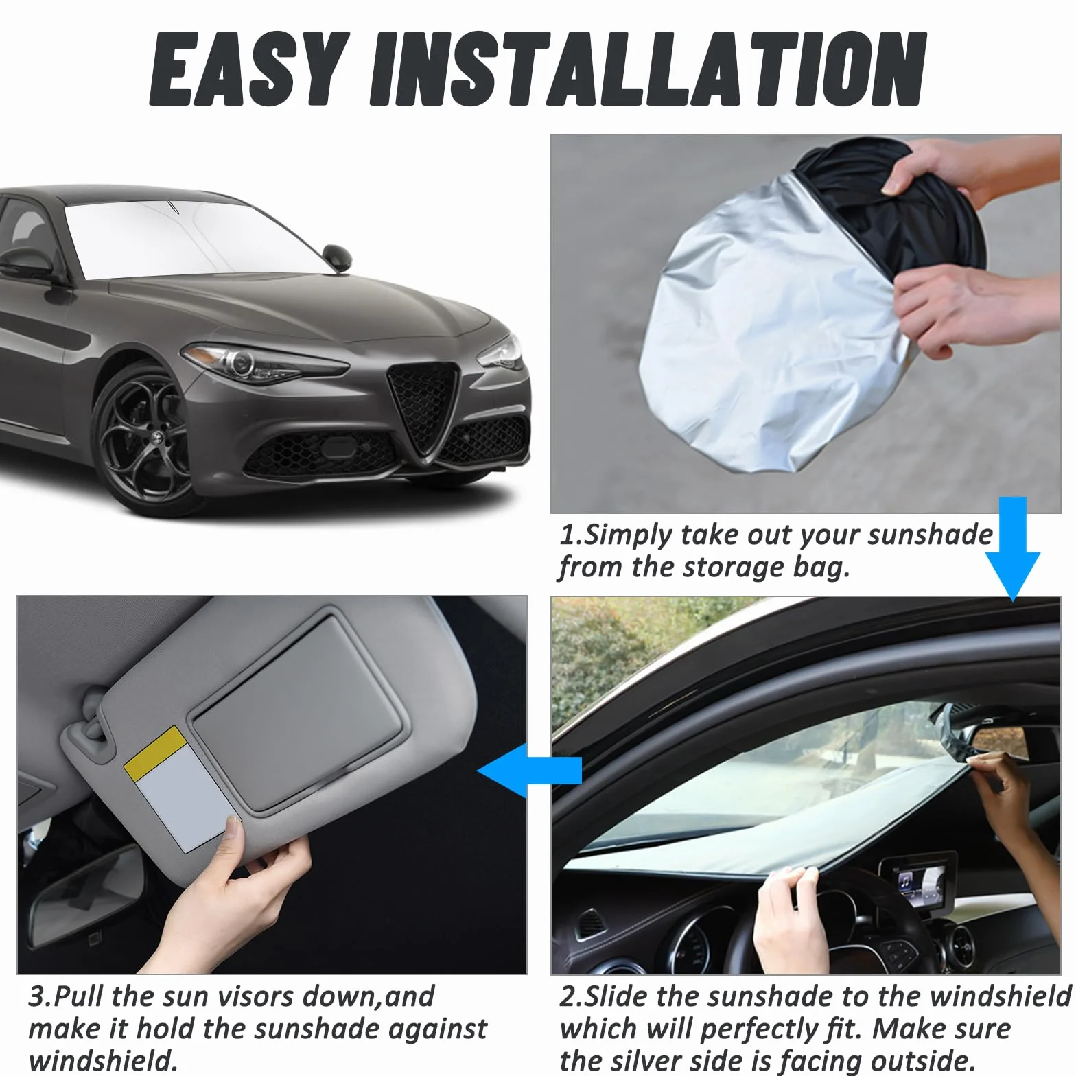 Parasole per parabrezza Alfa Romeo Giulia 2017-2020 Protezione UV Pieghevole