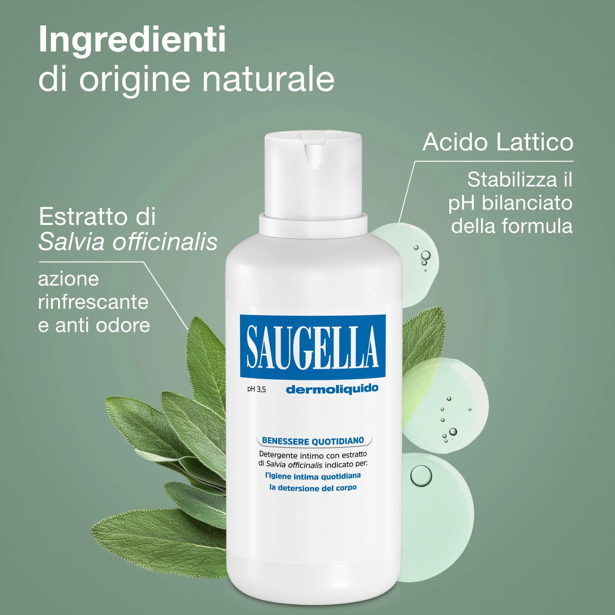 Saugella Dermoliquido Detergente Intimo Quotidiano pH 3.5 Antiodore 750 ml