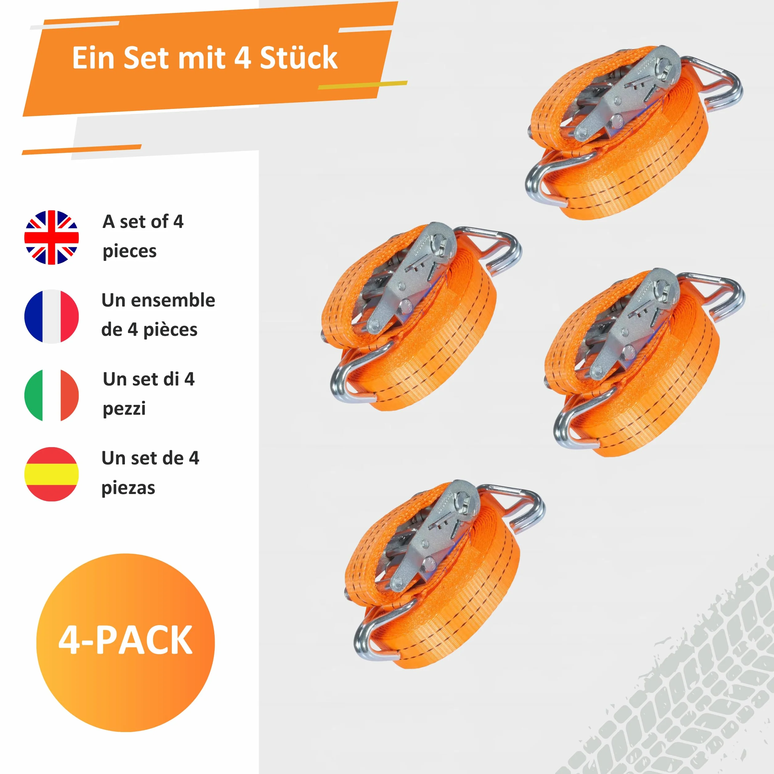 INTAKO Cinghie a Cricchetto 2000kg 35mm Set 4 Pezzi 6m EN 12195-2 TÜV GS
