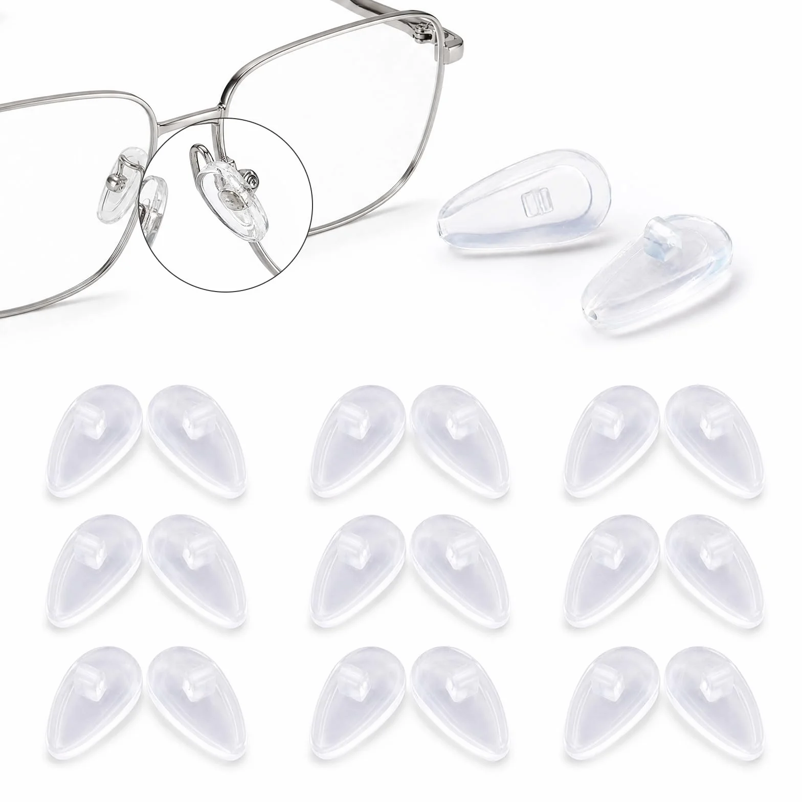 Naselli per Occhiali Silicone 10 Paia con Viti Pinzette Panno per Pulizia