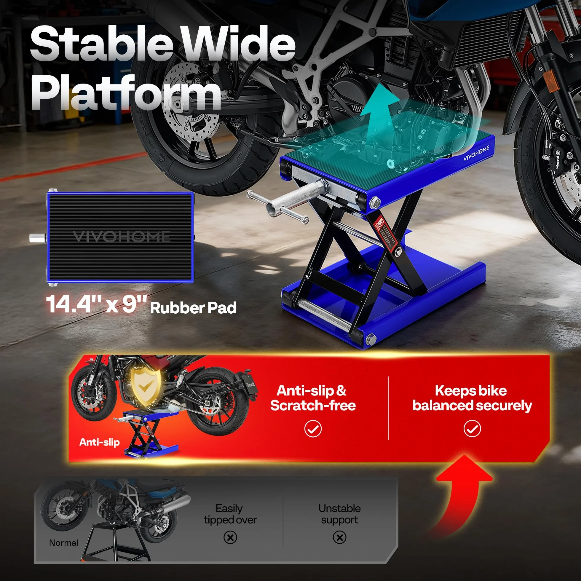 VIVOHOME Martinetto a forbice per moto 500 kg regolabile in altezza acciaio resistente