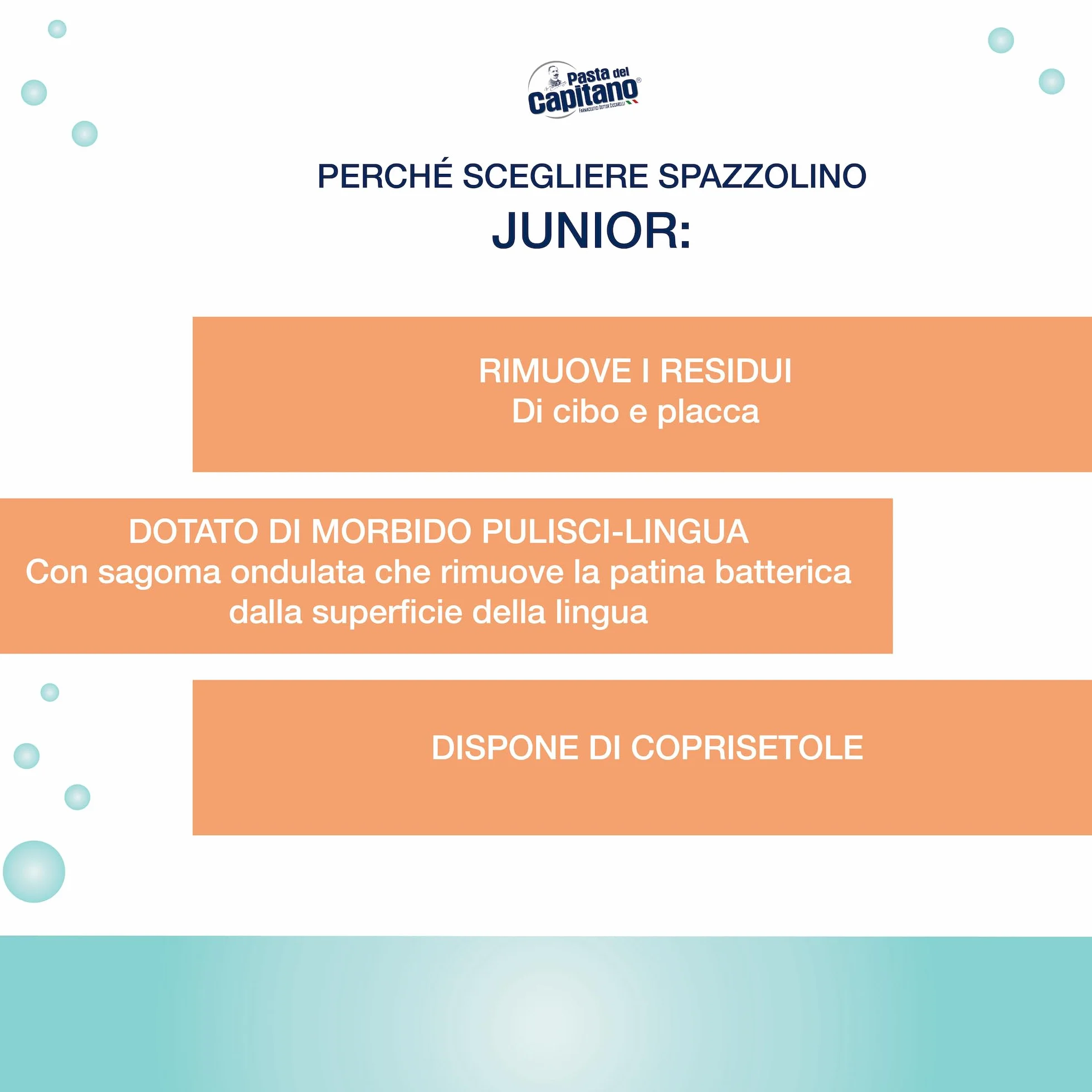Pasta del Capitano Spazzolino Junior Rimuove Placca Bambini 6+ Anni Pulisci-Lingua Made in Italy