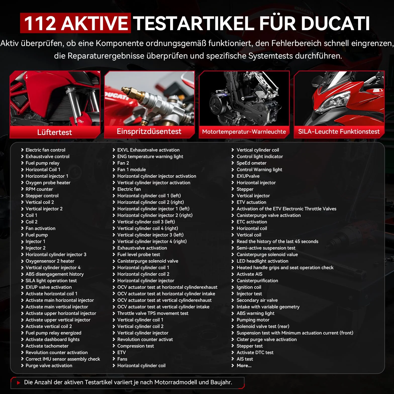 iCarsoft MT V6 Strumento di Diagnosi per Moto Ducati, Scanner OBD2 Completo, 153 Servizi Manutenzione, 112 Test Attuatori, Test Batteria