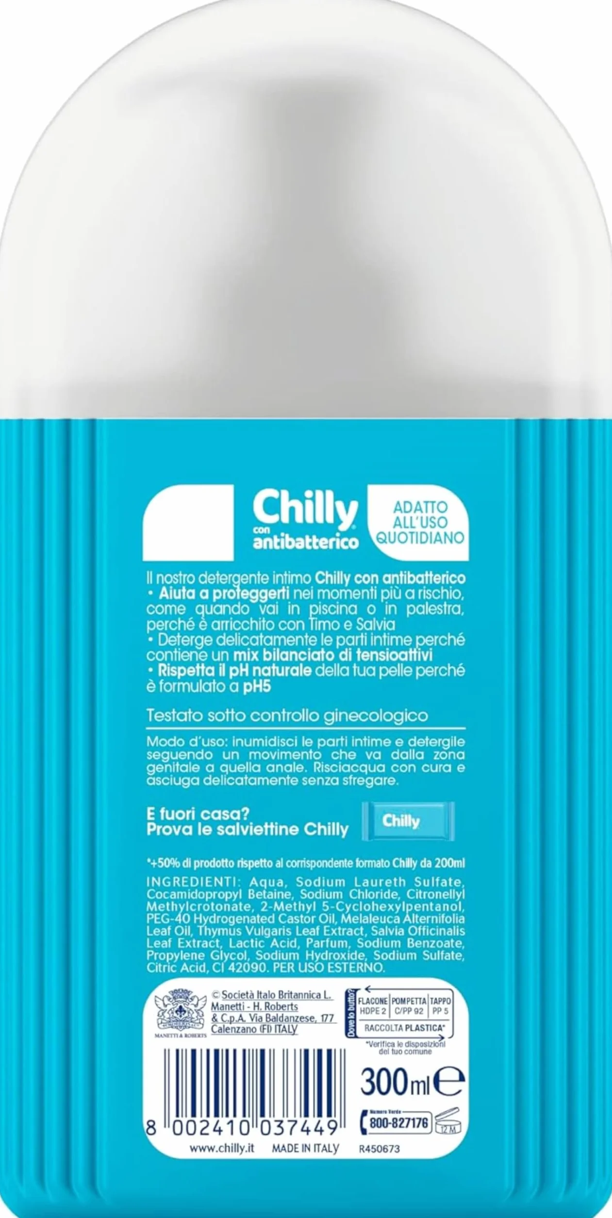 Chilly Detergente Intimo Antibatterico Anti-Odor pH 5 300 ml