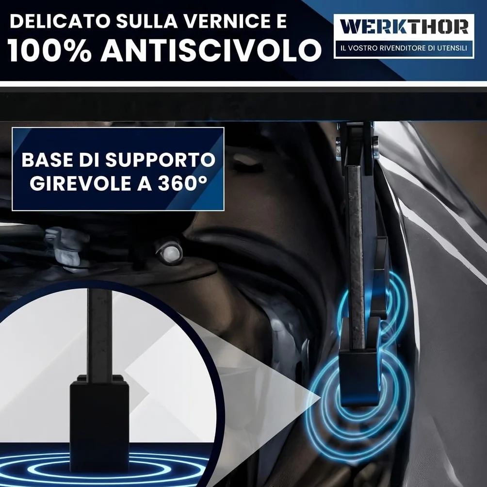 WERKTHOR Ponte motore 500 kg massiccio per auto Traversa parafango regolabile 150 cm Supporto motore 2 catene piedi 360° Ruota motore protezione parafango nero