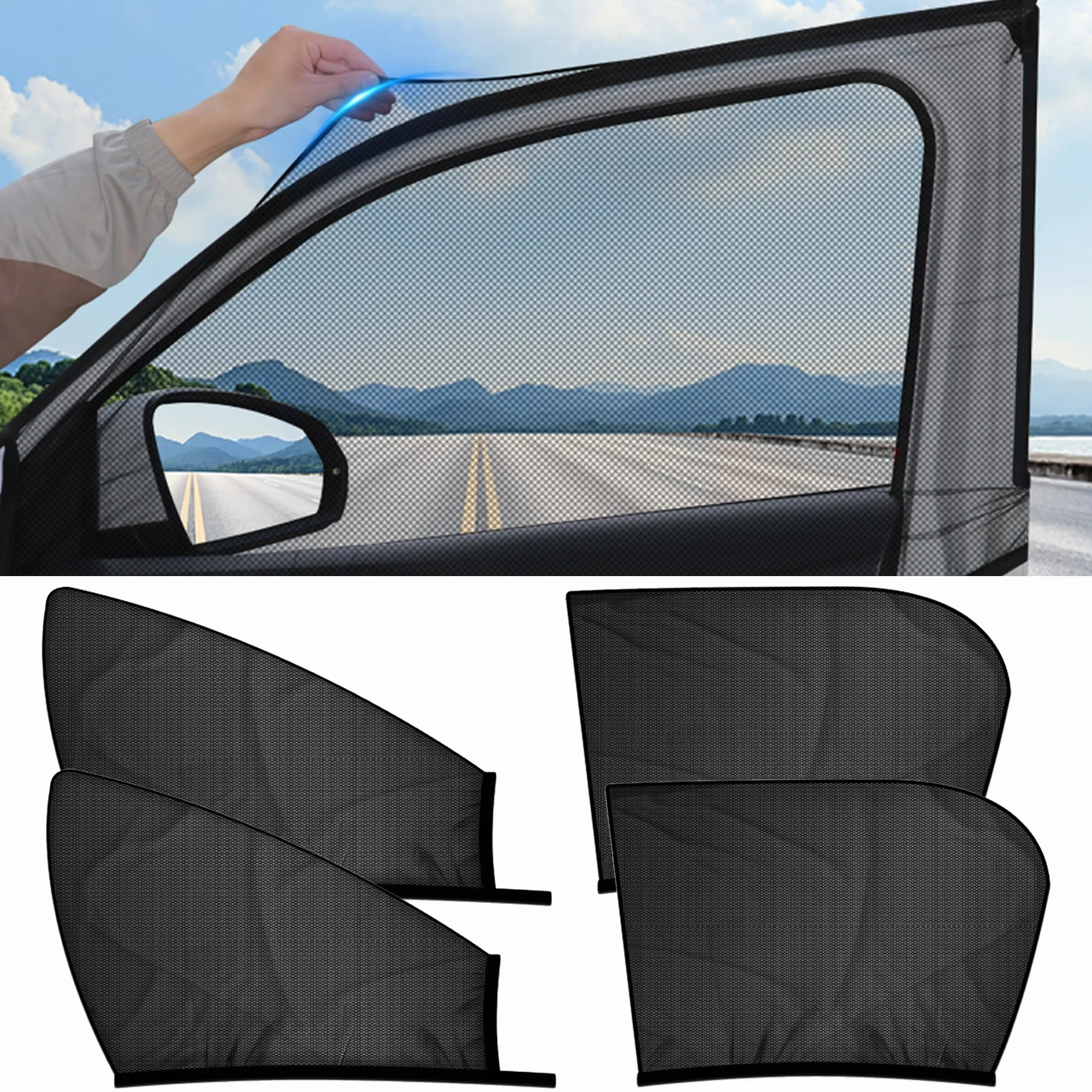 CHENNAN 4 Pezzi Zanzariera auto Protezione Solare Finestrino Laterale Universale Calza Parasole Auto con Protezione dai Raggi UV Zanzariera Ventilata per Finestrini Auto per il Auto (Per SUV)
