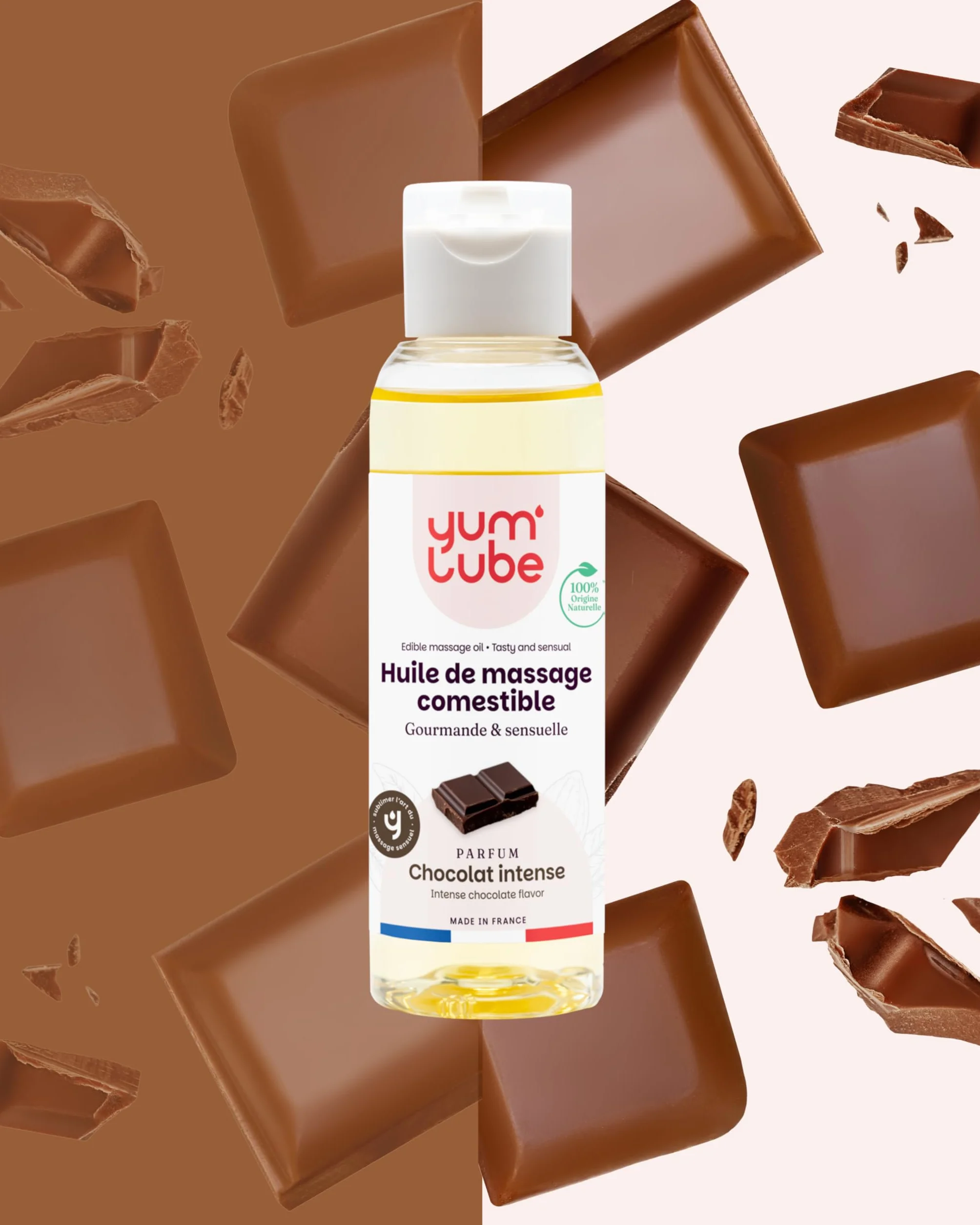 Yum'Lube Olio Massaggio Sensuale E Lubrificante al Cioccolato 100% Naturale Bio Comestibile Made In France