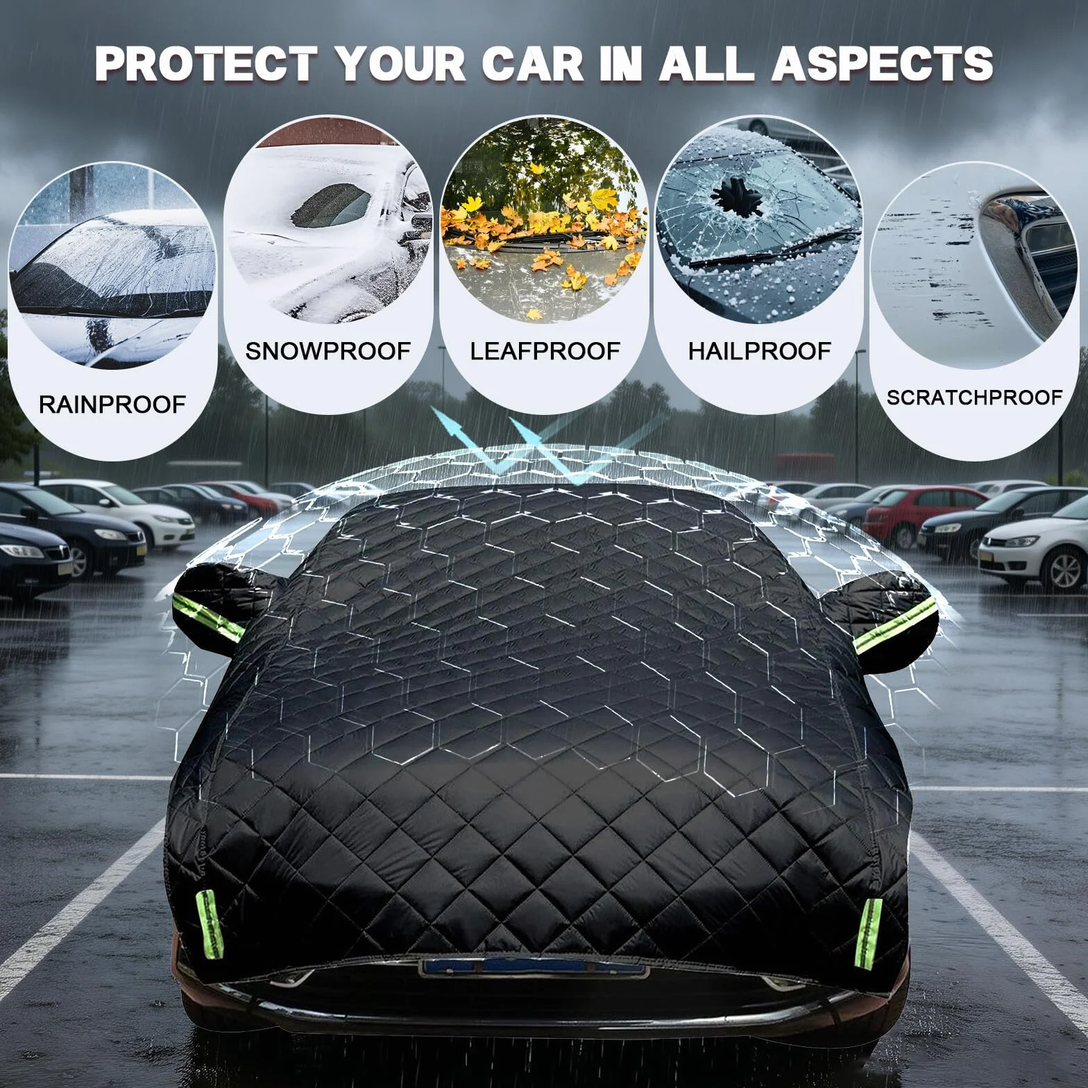 Telo Copriauto Antigrandine per Alfa Romeo Tonale 2022-2026,Mezza Copertura per Auto Imbottita Anti Grandine da Esterno Impermeabile Protezione pioggia -r42