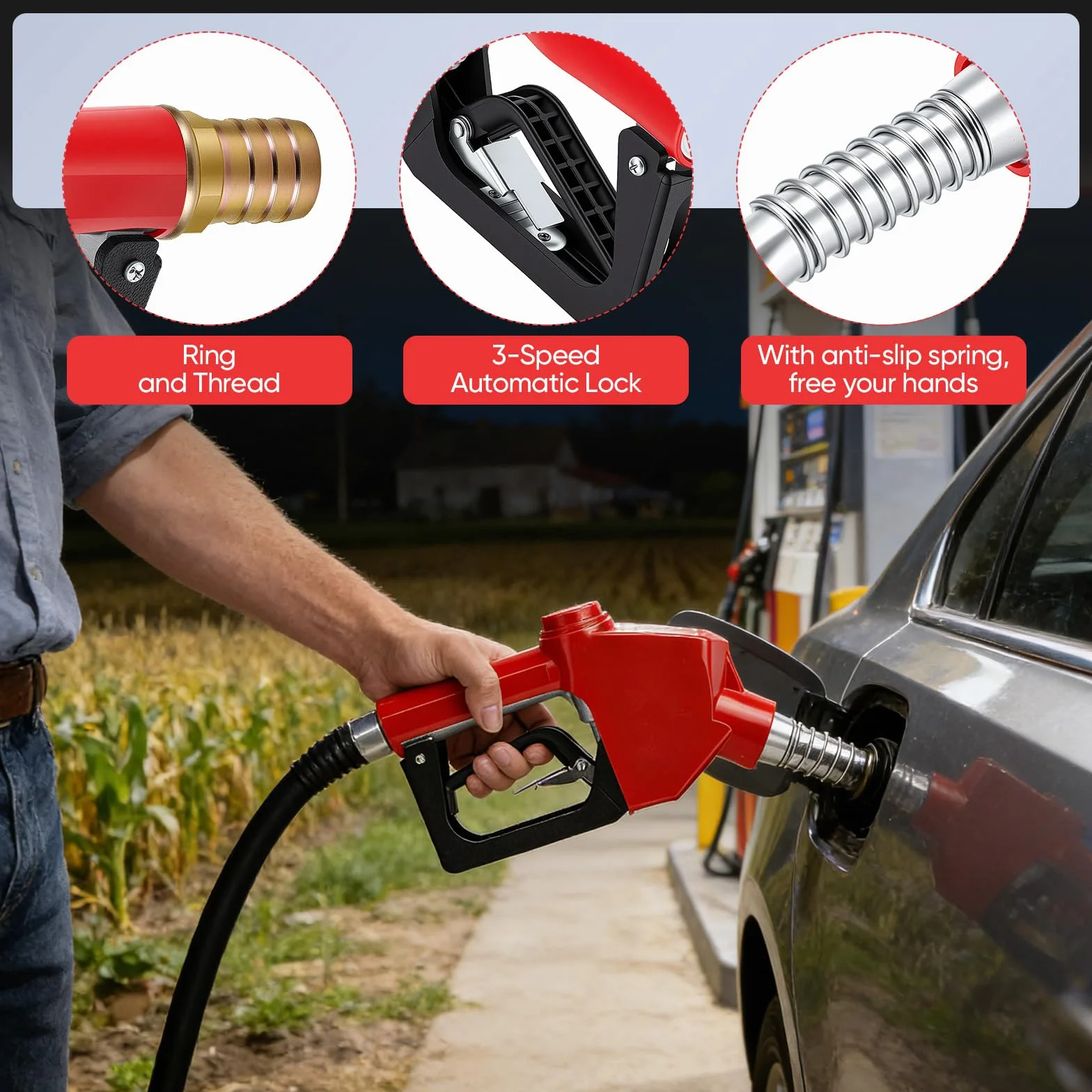Pistola Automatica per gasolio, Pistola per Carburante con Ingresso NPT da 3/4" per gasolio da Riscaldamento e Diesel Pompa Diesel autoadescante con 3 impostazioni di Portata